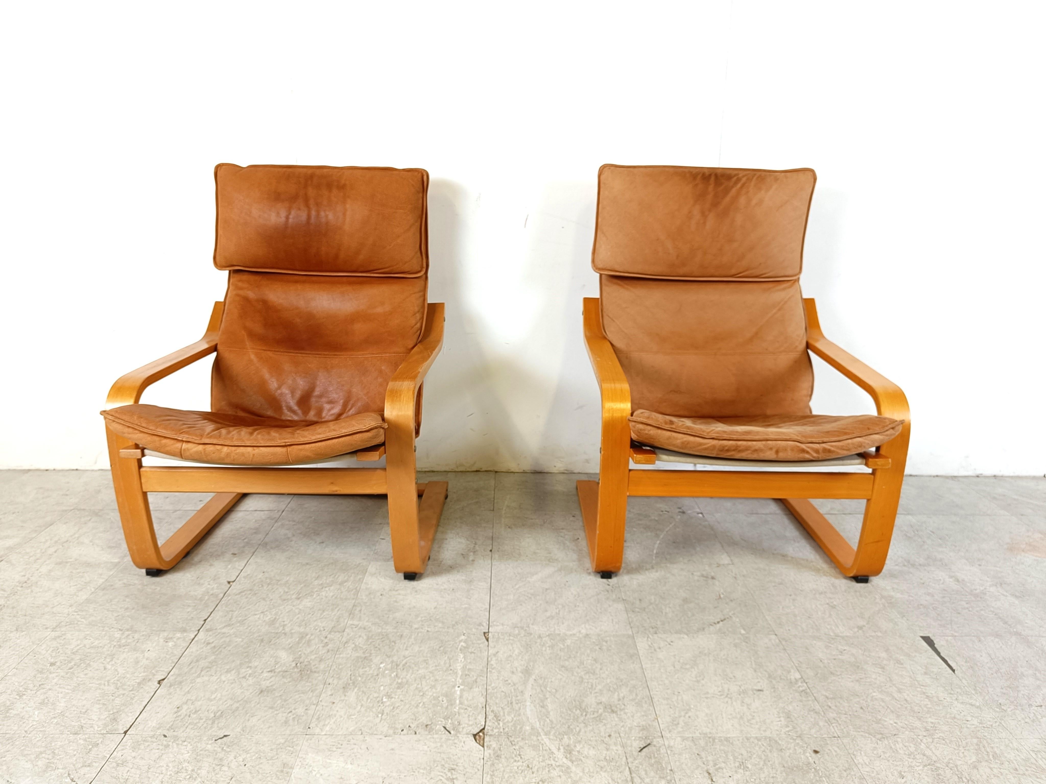 Leather Poäng Chairs & Footrest by Noboru Nakamura for IKEA, 1990s 1