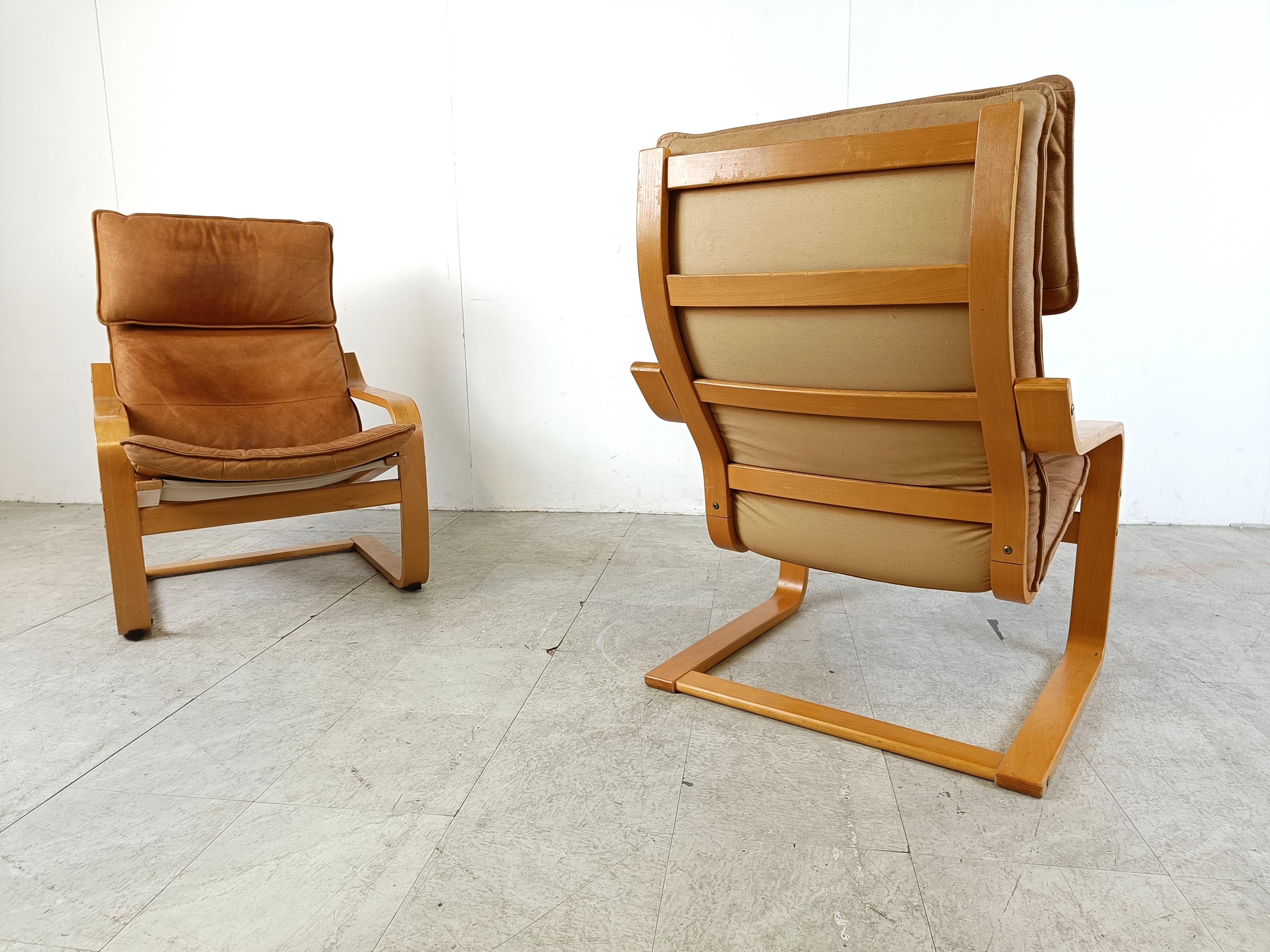 Late 20th Century Leather Poäng Chairs & Footrest by Noboru Nakamura for IKEA, 1990s