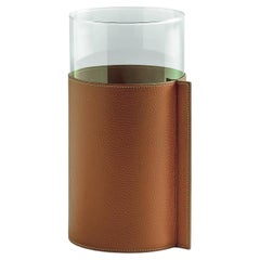 Leather Pot High Glass Vase Covered with Leather Pelle SC 68 Sahara Brown