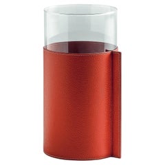 Leather Pot High Glass Vase Covered with Nest Leather Colour Marte Red