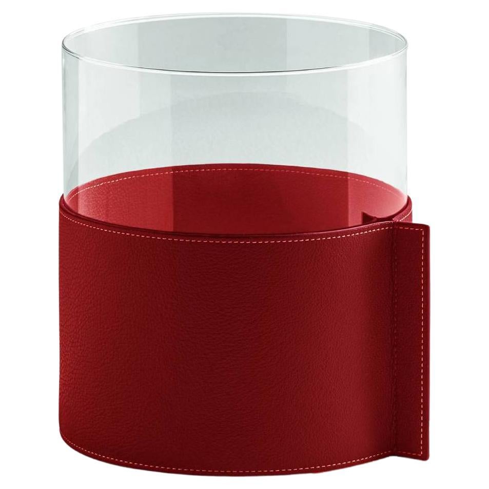 Leather Pot Large Glass Vase Covered with Nest Leather Colour Marte Red