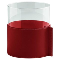 Leather Pot Large Glass Vase Covered with Nest Leather Colour Marte Red