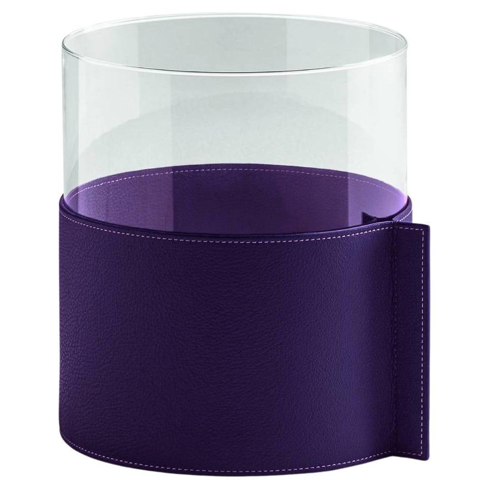 Leather Pot Large Glass Vase Covered with Pelle SC 255 Leather Belladonna Violet For Sale