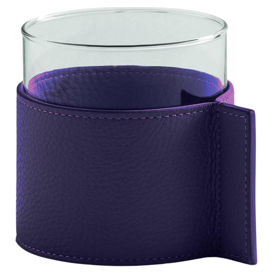 Leather Pot Small Glass Vase Covered with Pelle SC 255 Belladonna Leather Violet For Sale