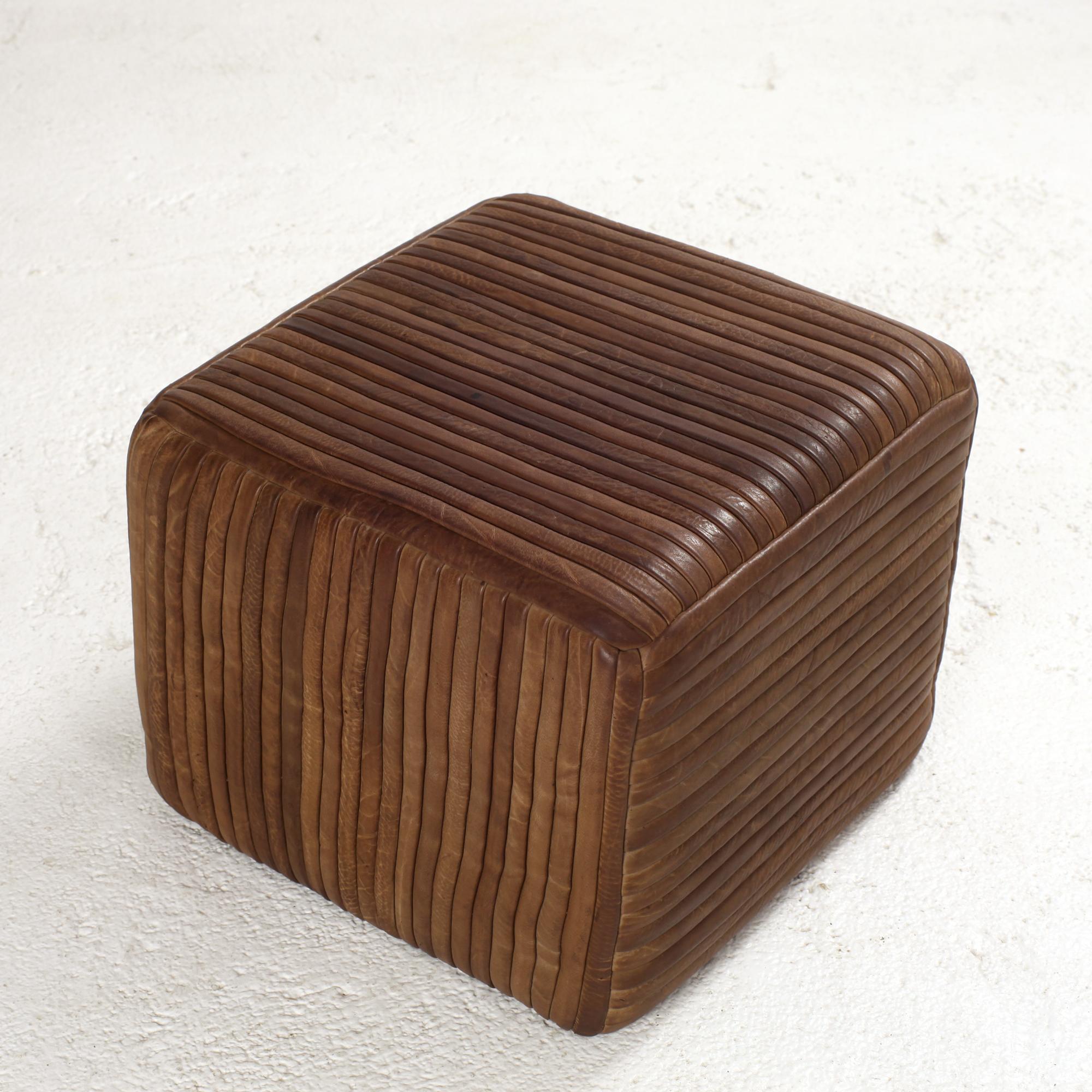 Mid-Century Modern Leather Pouf Ottoman De Sede by Ernst Lüthy Switzerland 1970's