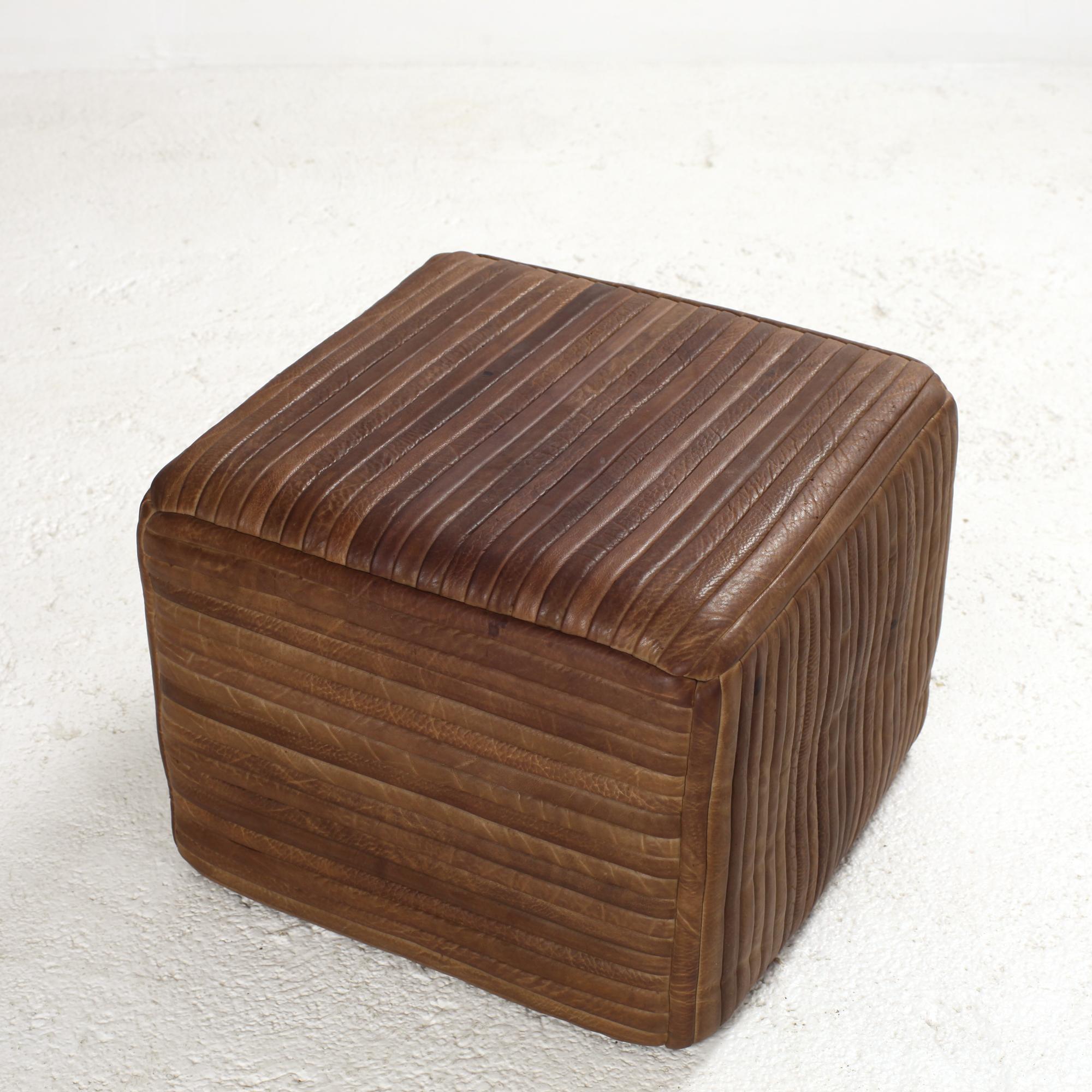 Swiss Leather Pouf Ottoman De Sede by Ernst Lüthy Switzerland 1970's