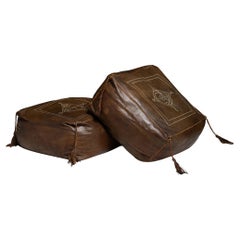 Used Leather Pouffes, Morocco circa 1960