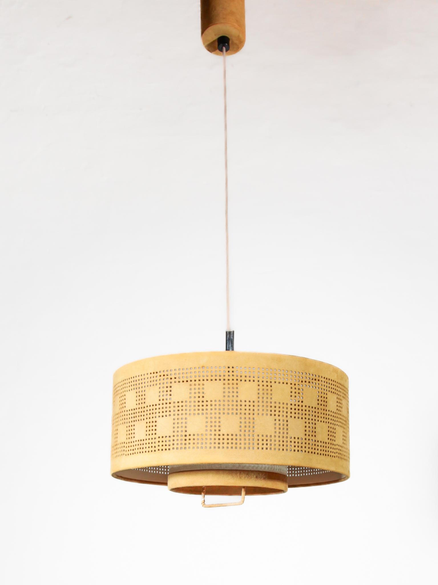 Mid-Century Modern Leather Pull Pendant by Charlotte Wawer for Home Lighting, Germany, 1970s For Sale