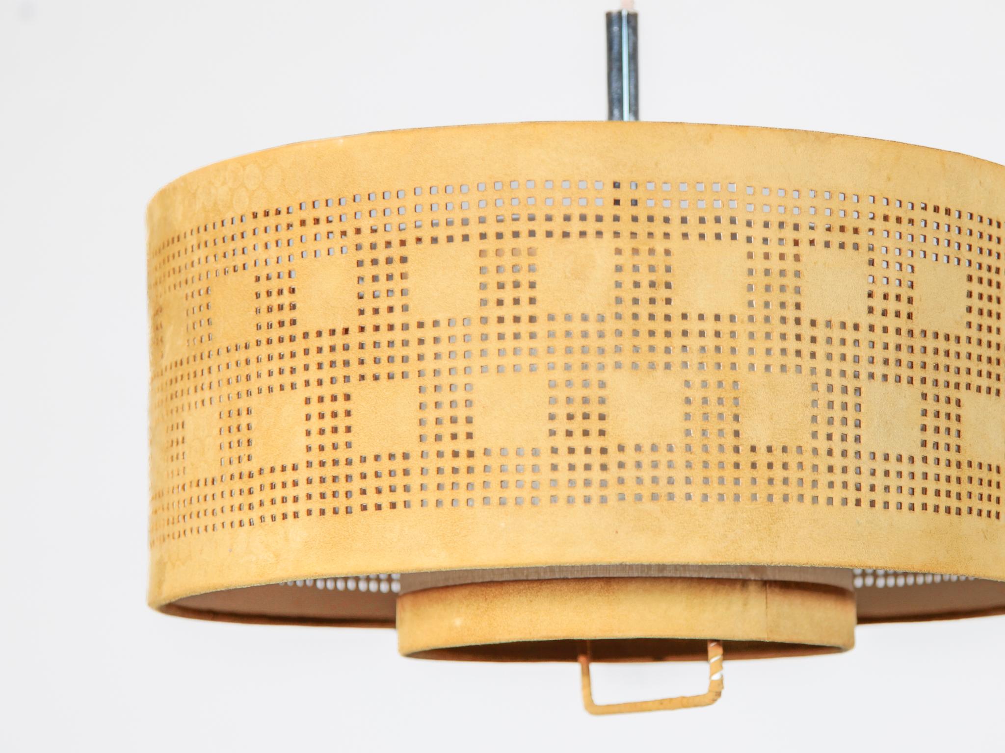 Hand-Crafted Leather Pull Pendant by Charlotte Wawer for Home Lighting, Germany, 1970s For Sale