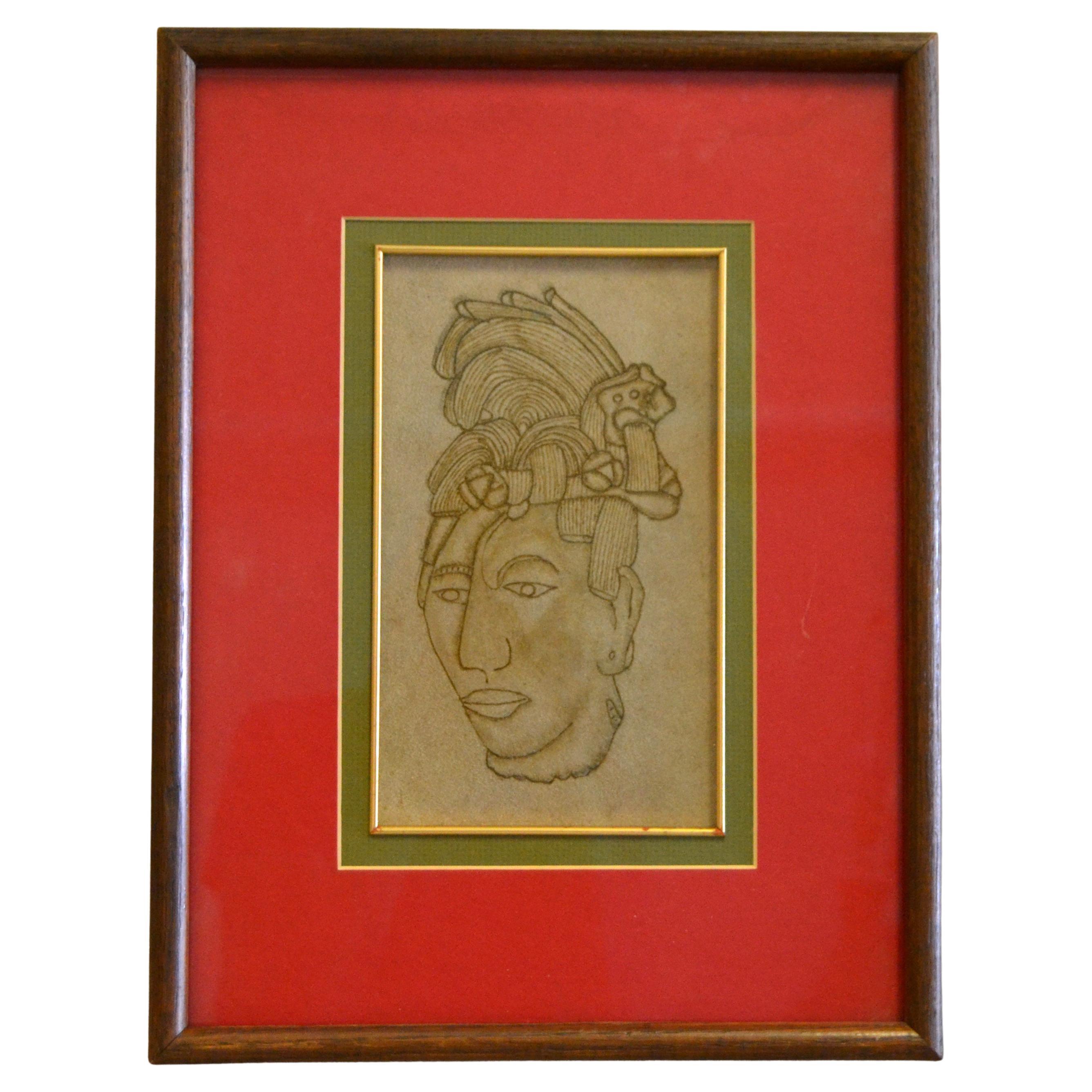 Leather Pyrography Branding Carving Cabeza Maya King of Palenque Art Mexico For Sale