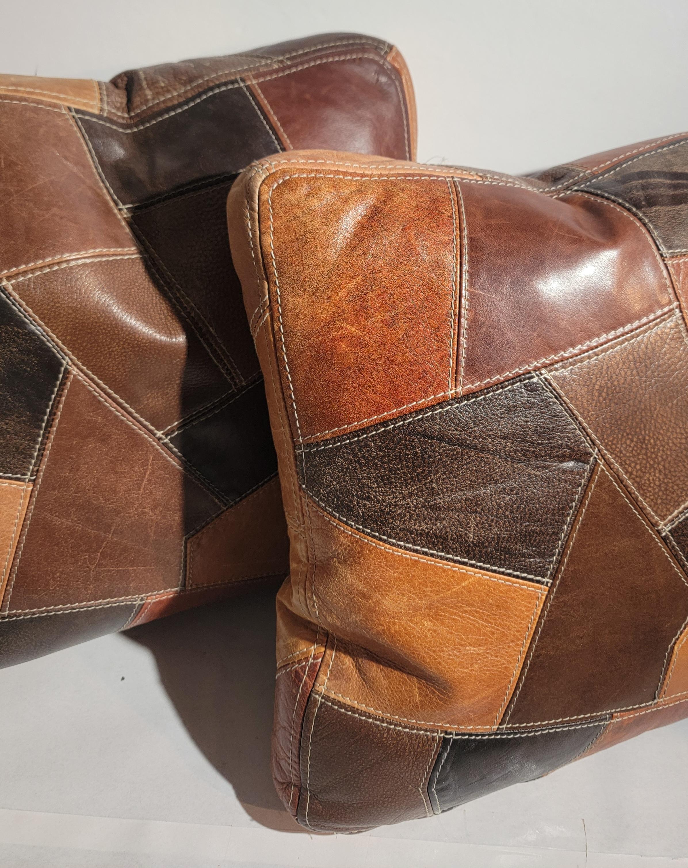 Hand-Crafted Leather Quilted Seat Cushions-Pair pillows For Sale