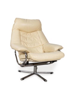 Leather Reclining Swivel Lounge Chair with Ottoman by Tetrad, England circa 1970