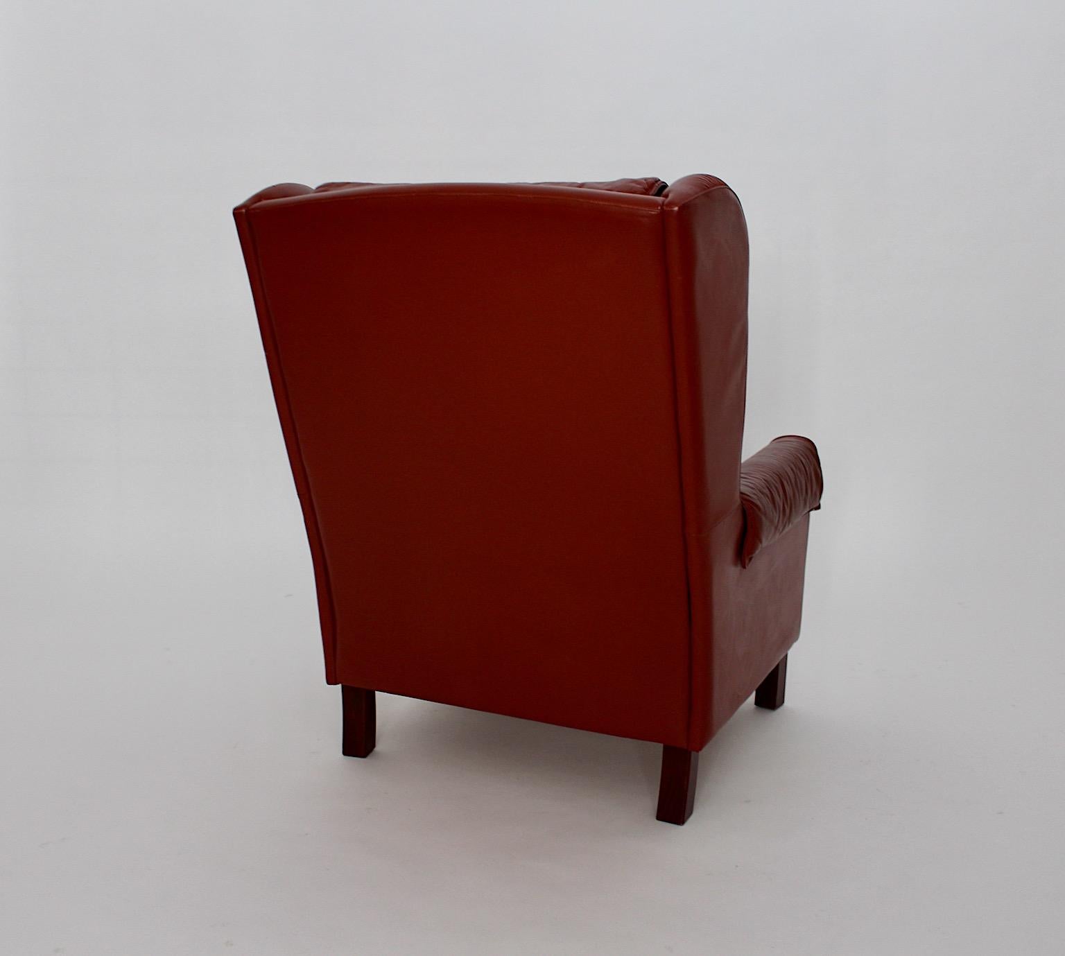 Leather Reddish Brown Vintage Wingback Chair Lounge Chair 1970s Austria For Sale 7