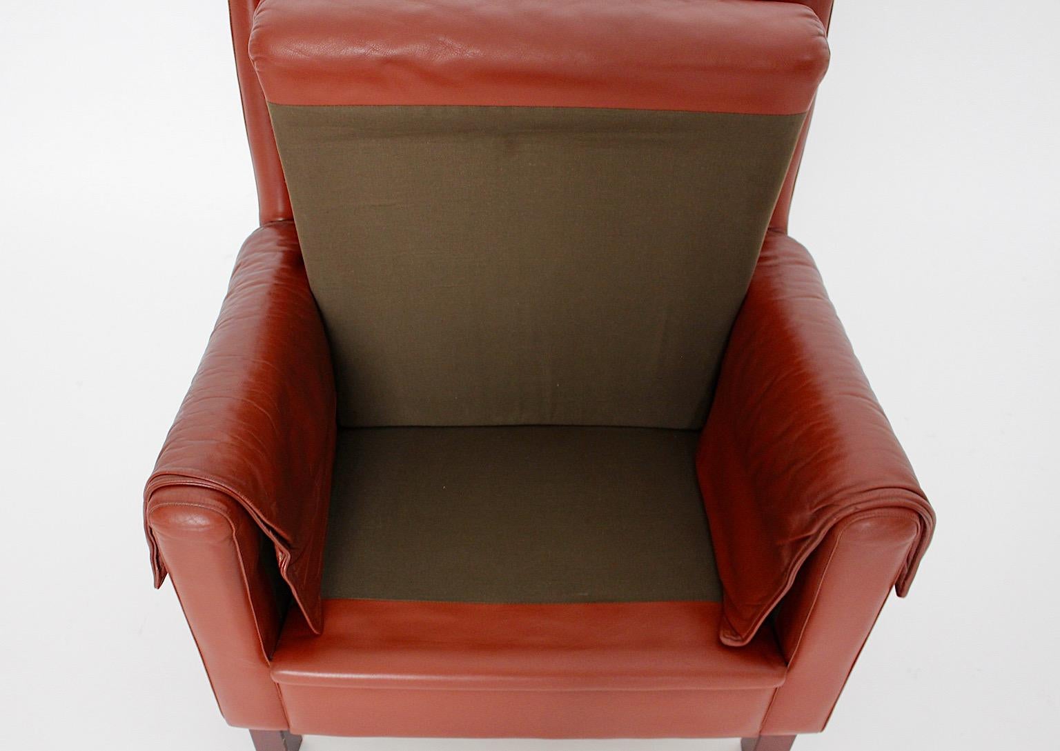 Leather Reddish Brown Vintage Wingback Chair Lounge Chair 1970s Austria For Sale 12