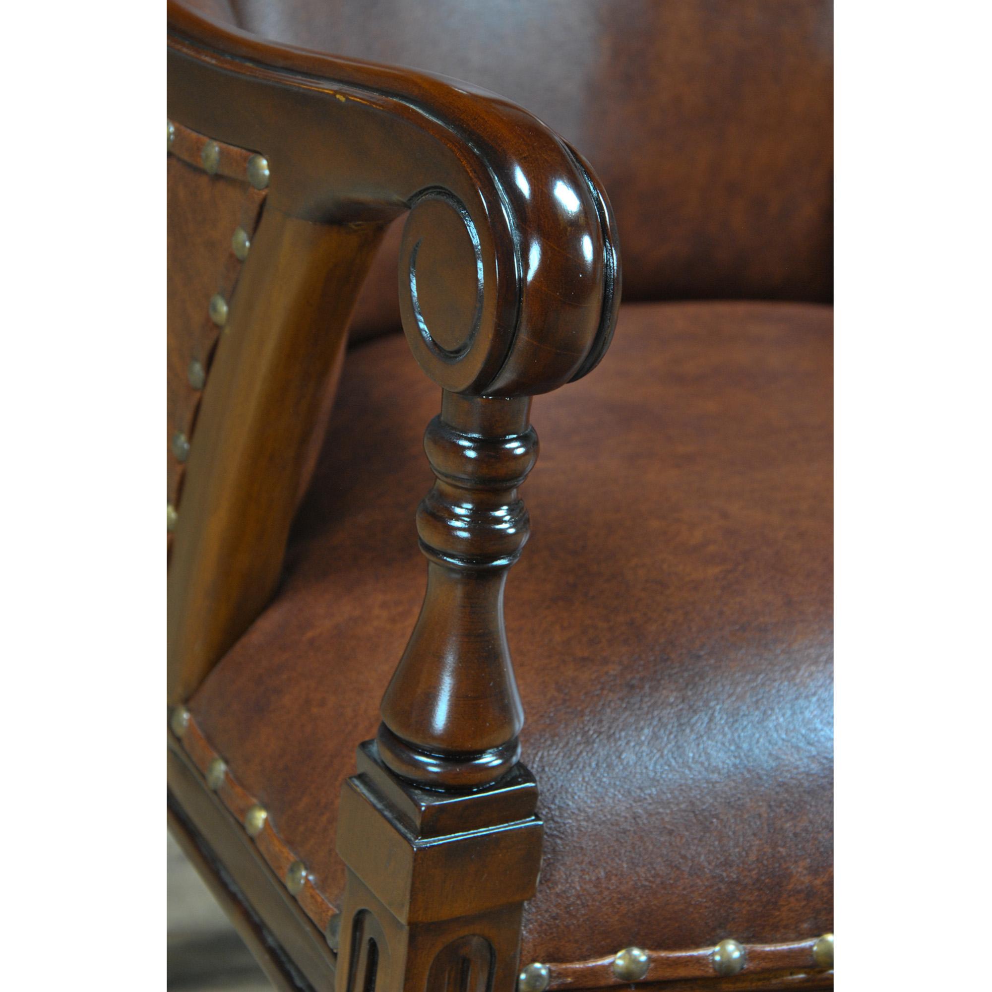 Hand-Carved Leather Regency Chair For Sale