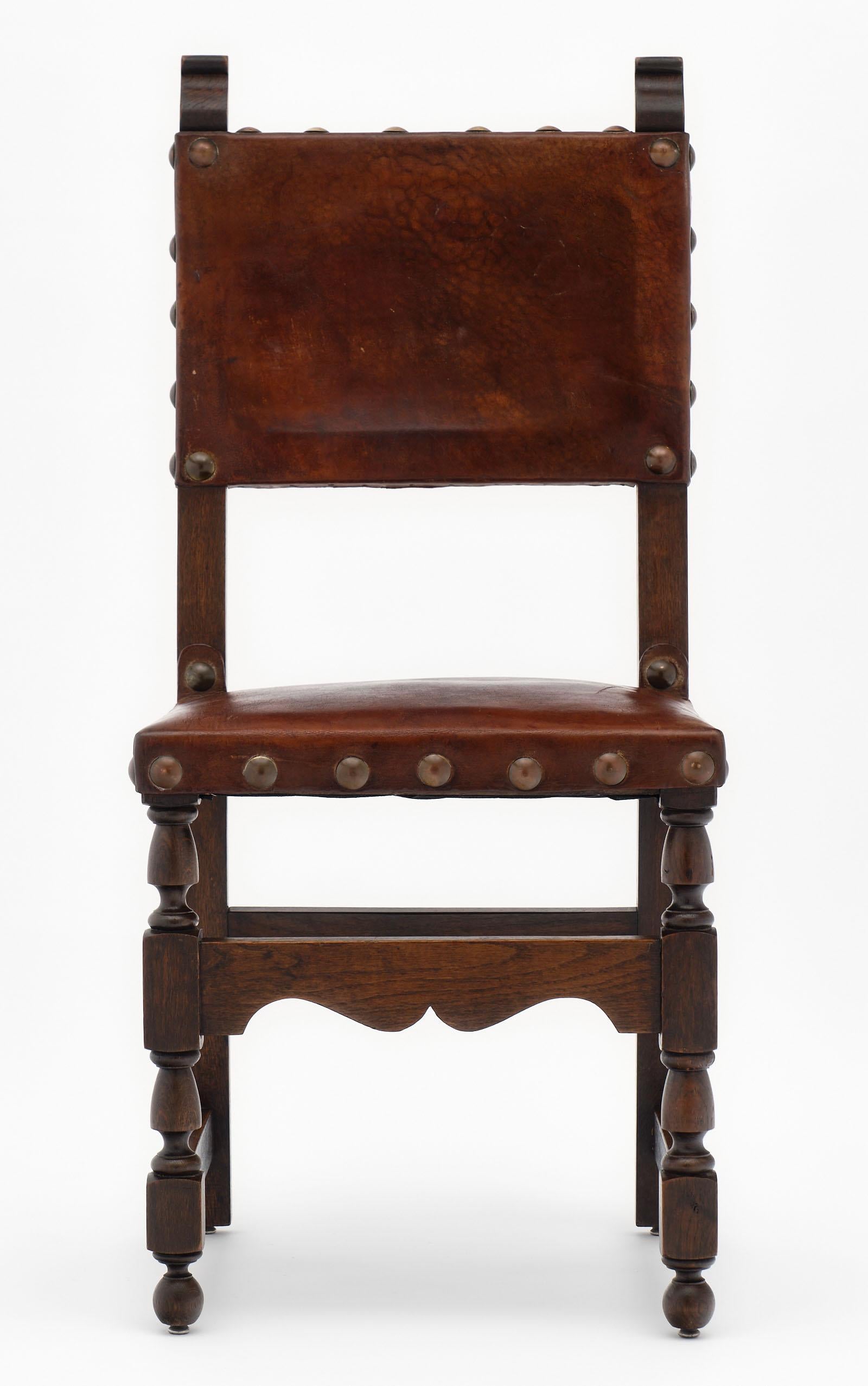 French Leather Renaissance Style Dining Chairs
