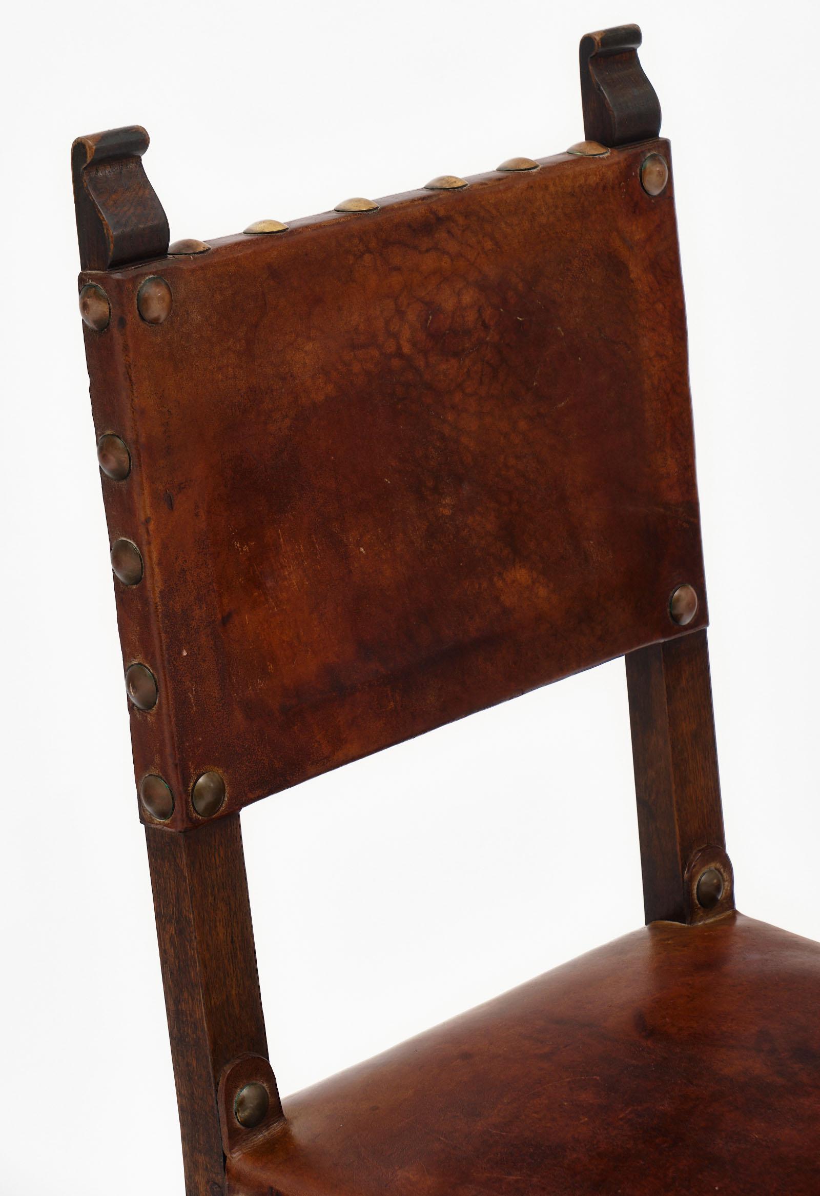 Hand-Carved Leather Renaissance Style Dining Chairs