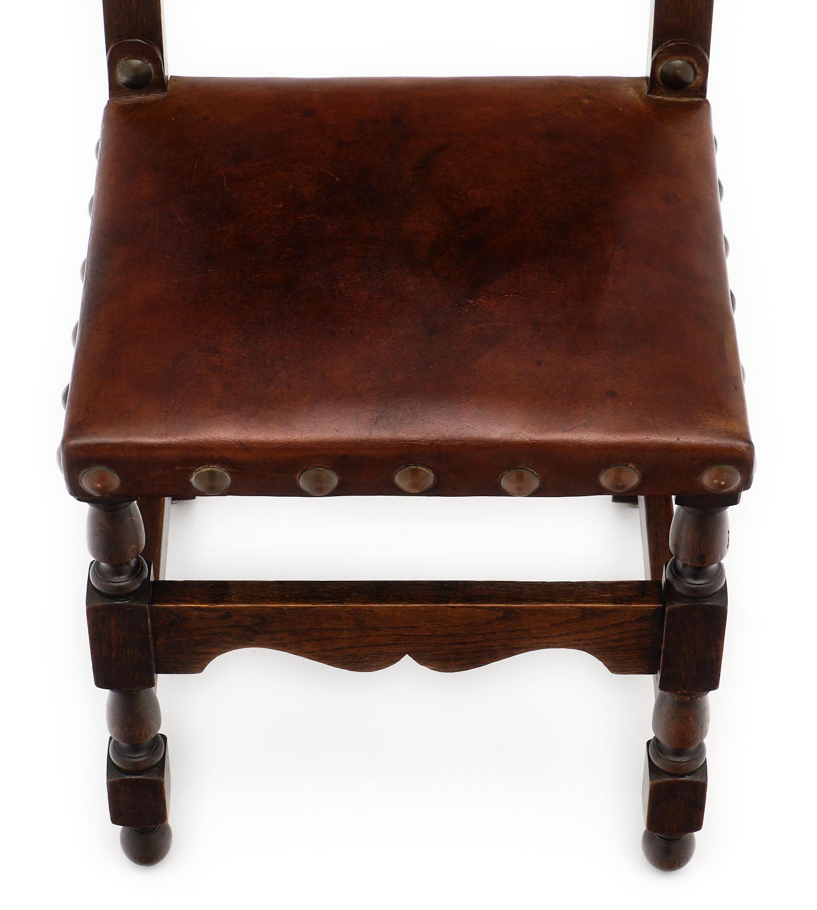 Late 19th Century Leather Renaissance Style Dining Chairs
