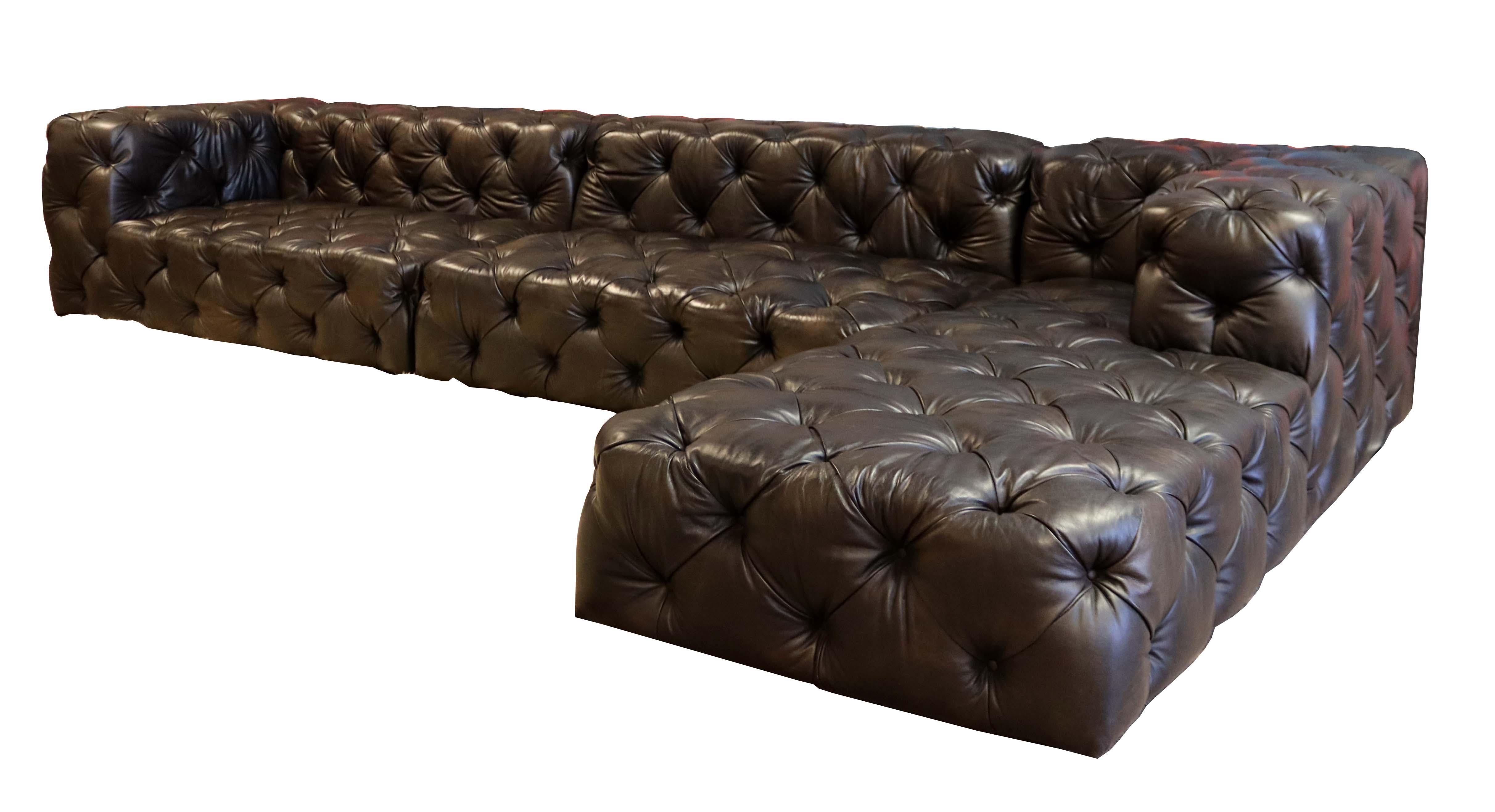 Leather Restoration Hardware Soho Large Modular Tufted Sectional Contemporary In Good Condition In Keego Harbor, MI
