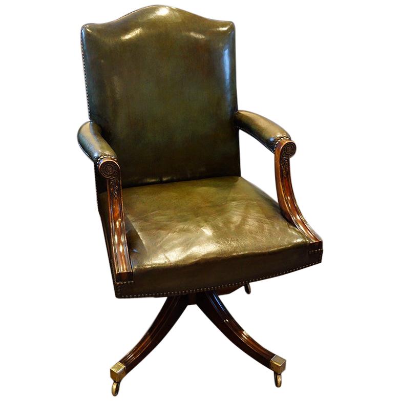Georgian style mahogany leather revolving desk chair early 20th. century