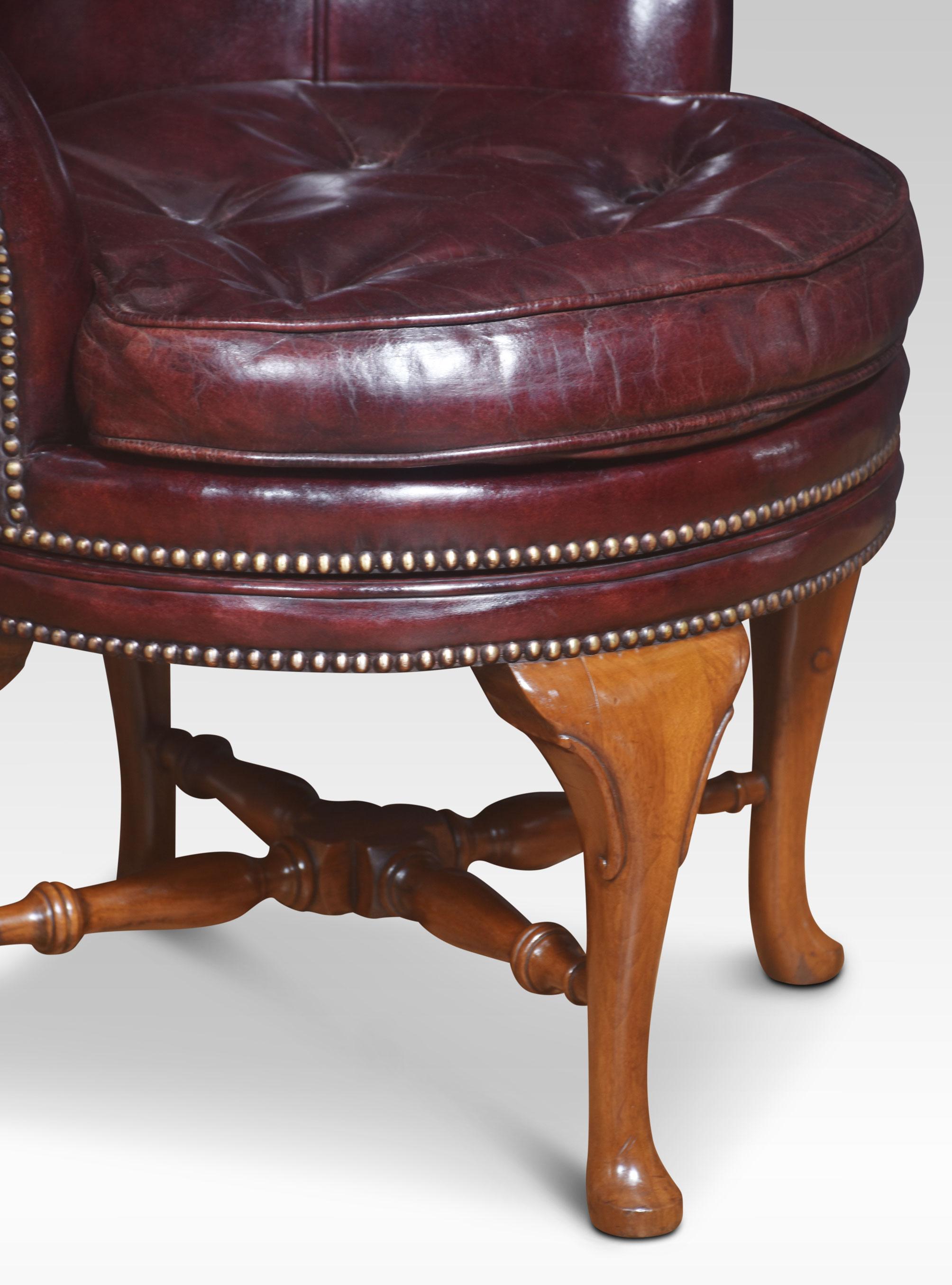 British Leather revolving library tub chair For Sale
