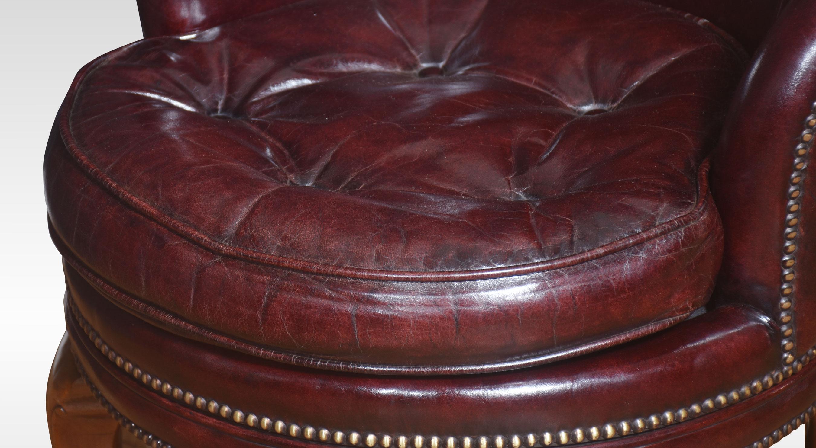Walnut Leather revolving library tub chair For Sale