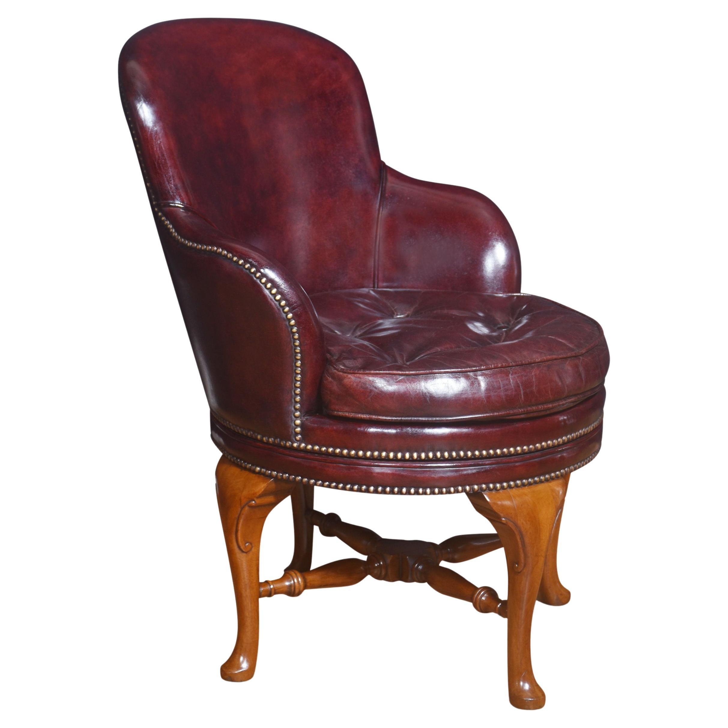 Leather revolving library tub chair For Sale
