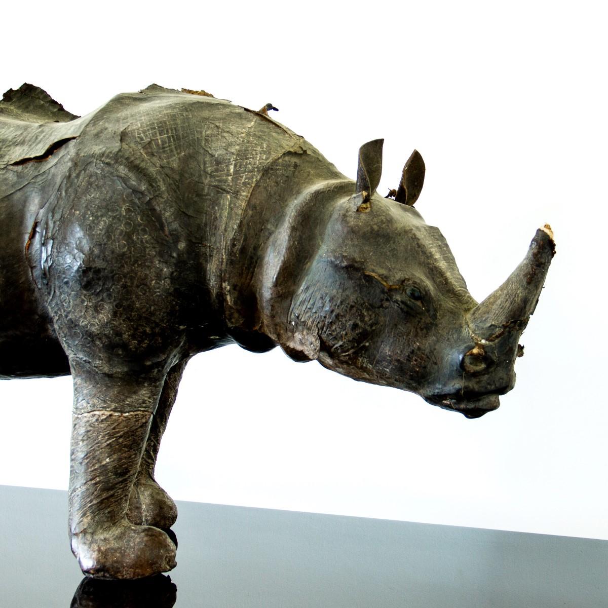 A leather rhino maquette which was possibly used as a maquette for bronze casting.

Maquettes were an artists way of practicing their initial ideas before committing to the more expensive materials or full size of a piece.

Leather is peeling in