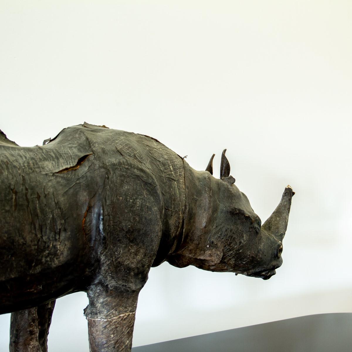 Leather Rhino Maquette In Distressed Condition In Donhead St Mary, Wiltshire