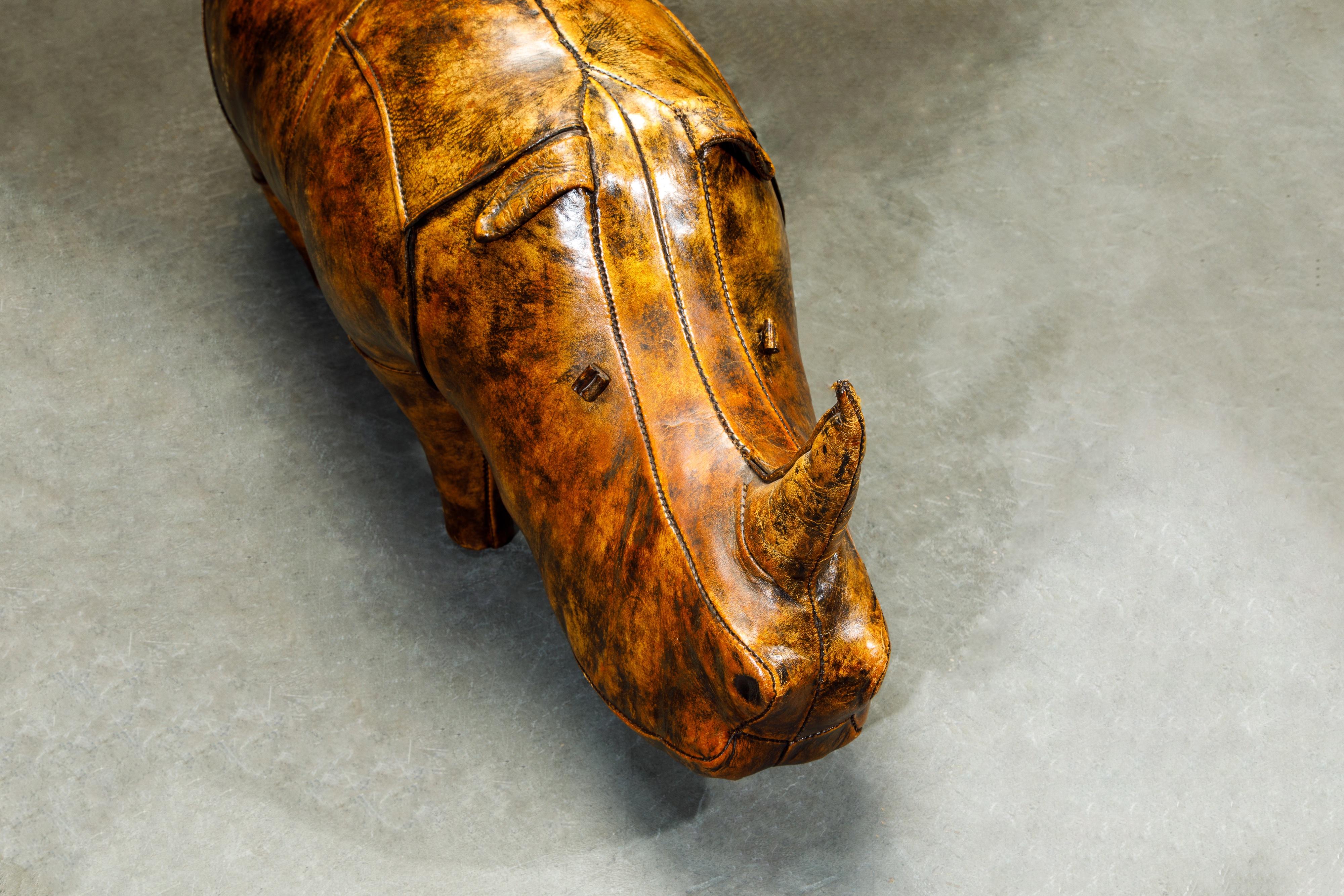 Leather Rhino Stool by Dimitri Omersa for Abercrombie & Fitch, Signed 1