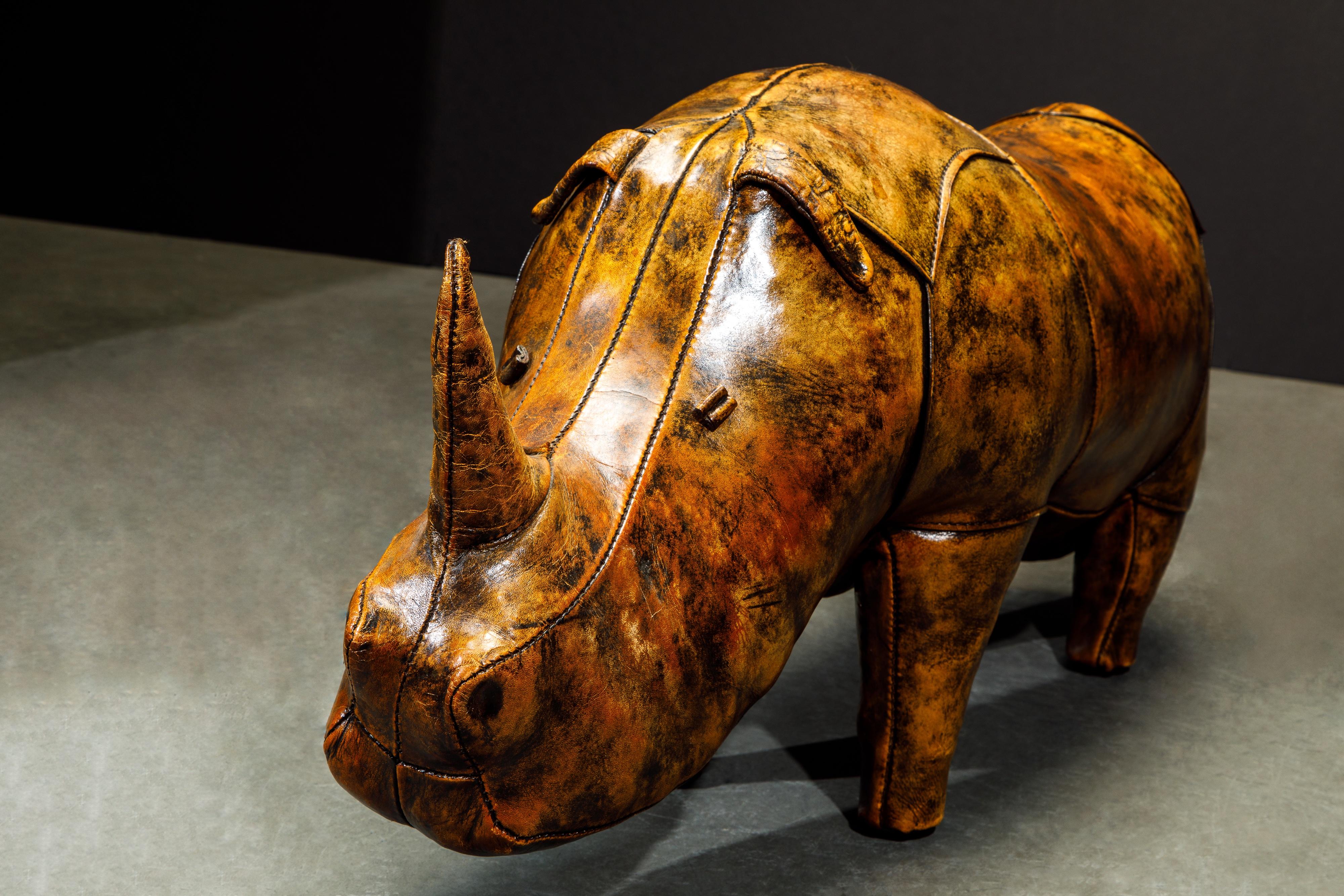 Leather Rhino Stool by Dimitri Omersa for Abercrombie & Fitch, Signed 3