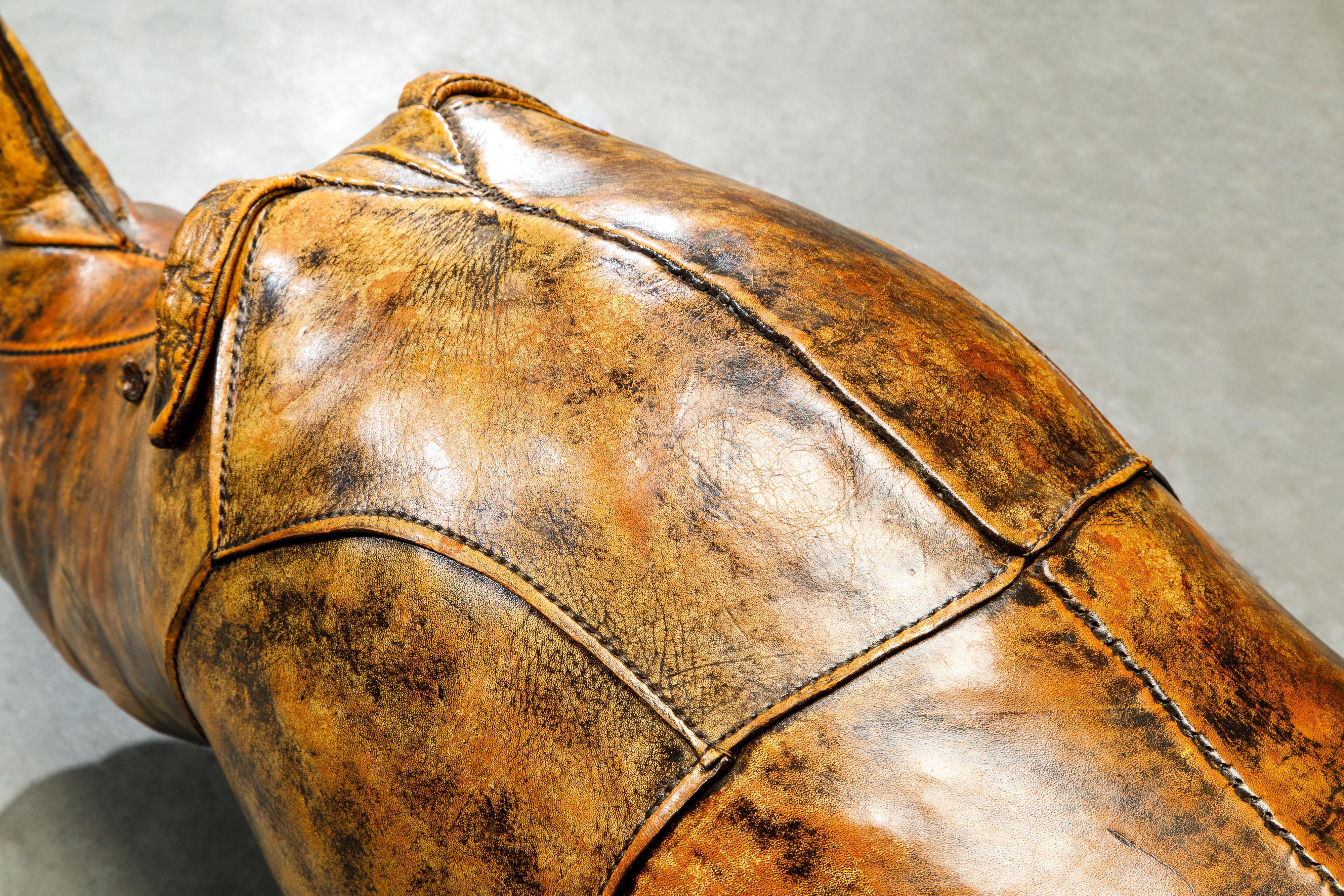 Leather Rhino Stool by Dimitri Omersa for Abercrombie & Fitch, Signed 5