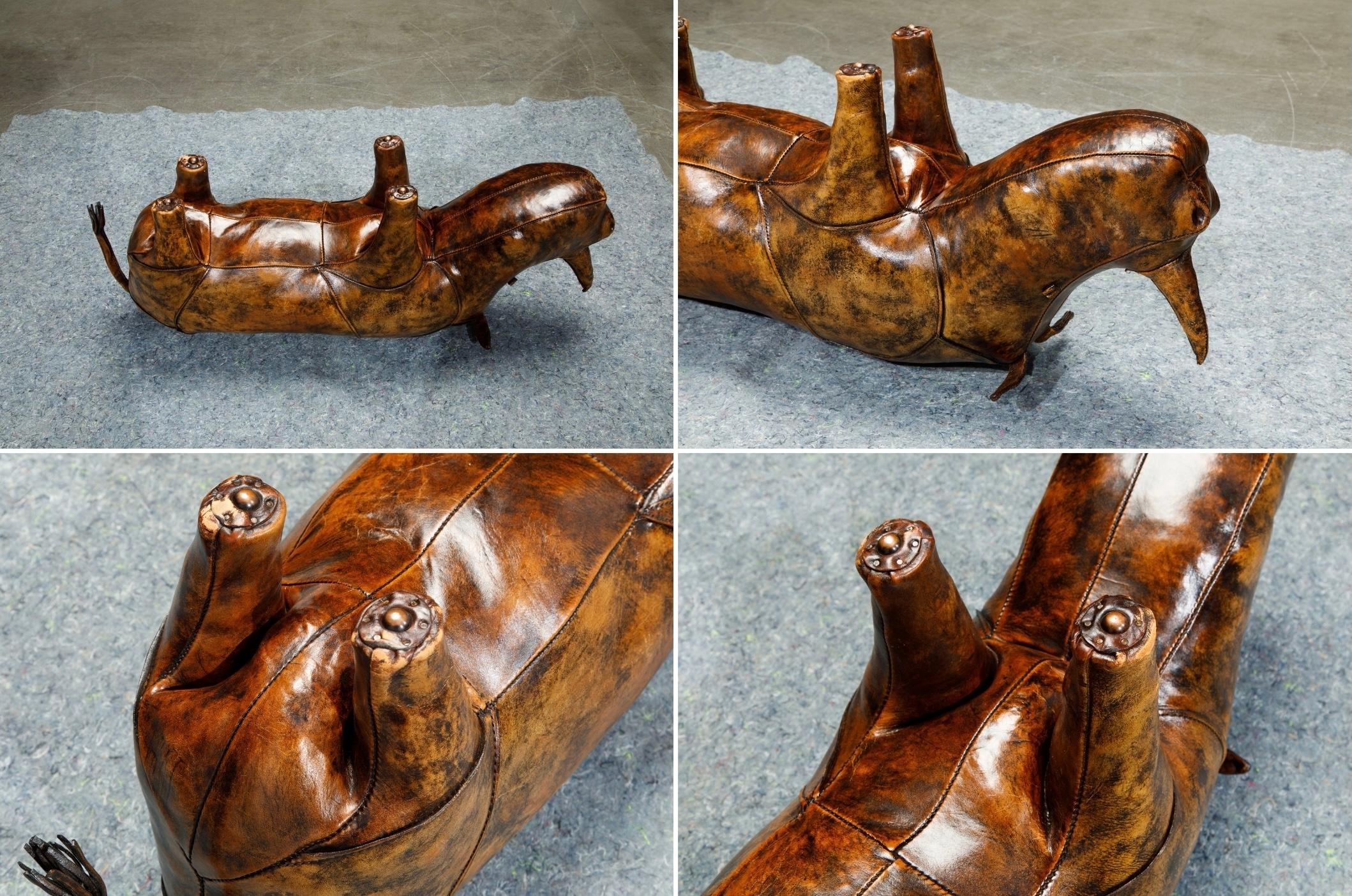Leather Rhino Stool by Dimitri Omersa for Abercrombie & Fitch, Signed 10