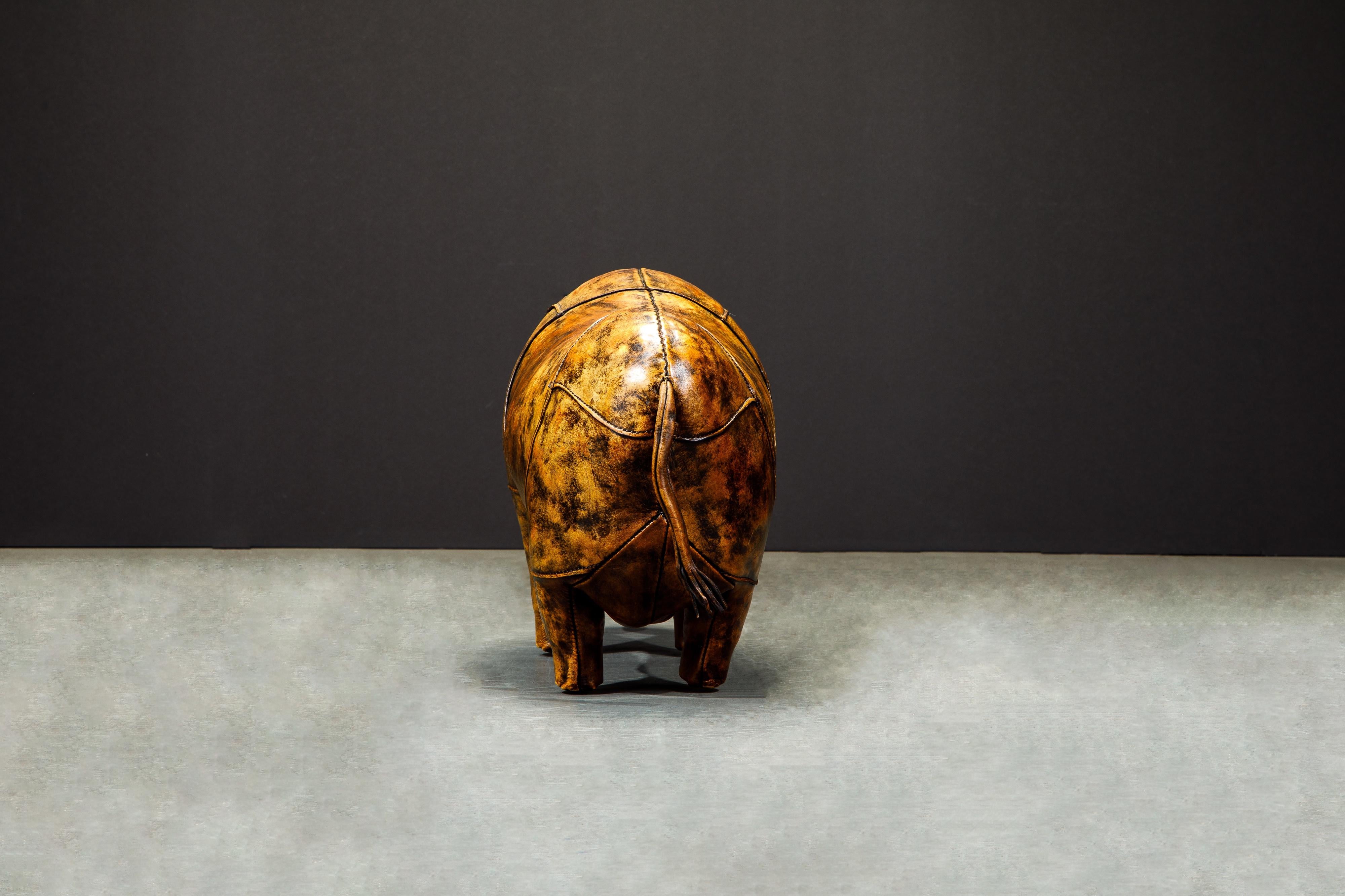 Mid-Century Modern Leather Rhino Stool by Dimitri Omersa for Abercrombie & Fitch, Signed
