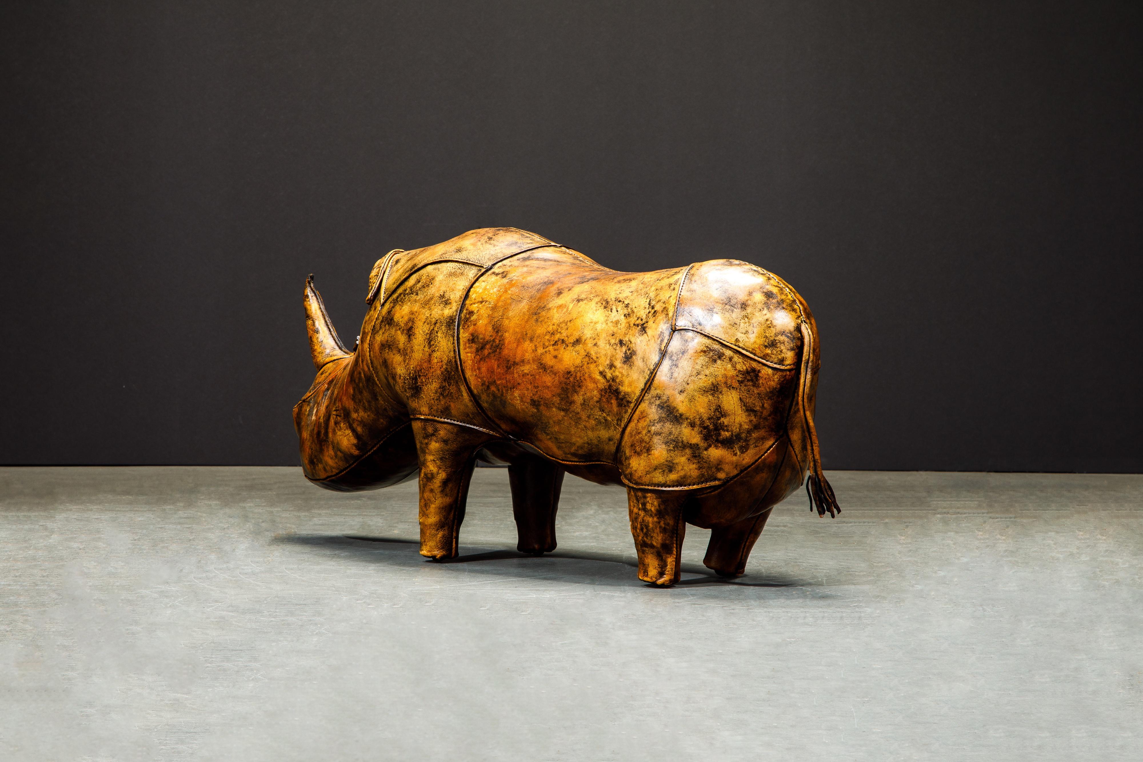 English Leather Rhino Stool by Dimitri Omersa for Abercrombie & Fitch, Signed