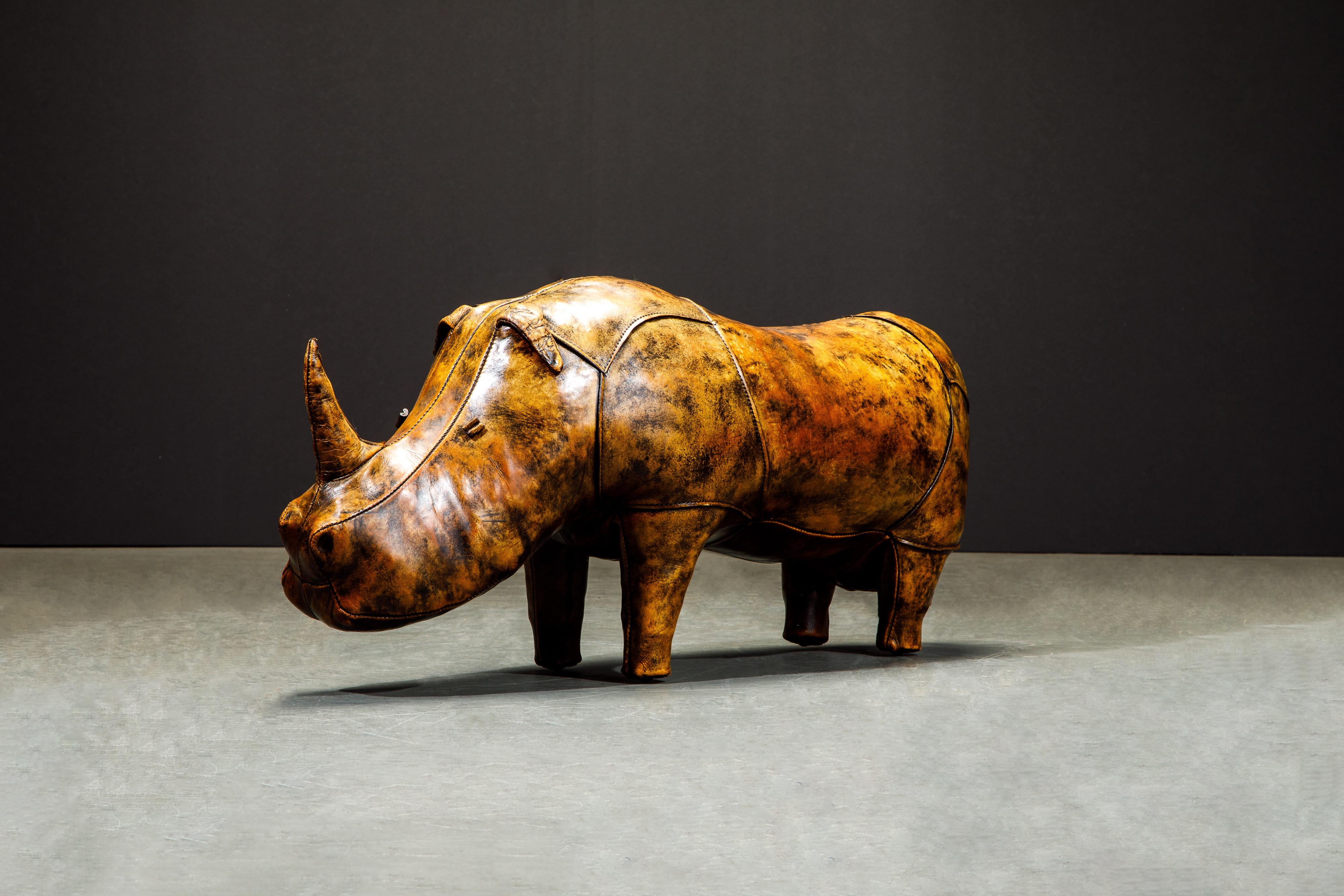 Leather Rhino Stool by Dimitri Omersa for Abercrombie & Fitch, Signed In Good Condition In Los Angeles, CA