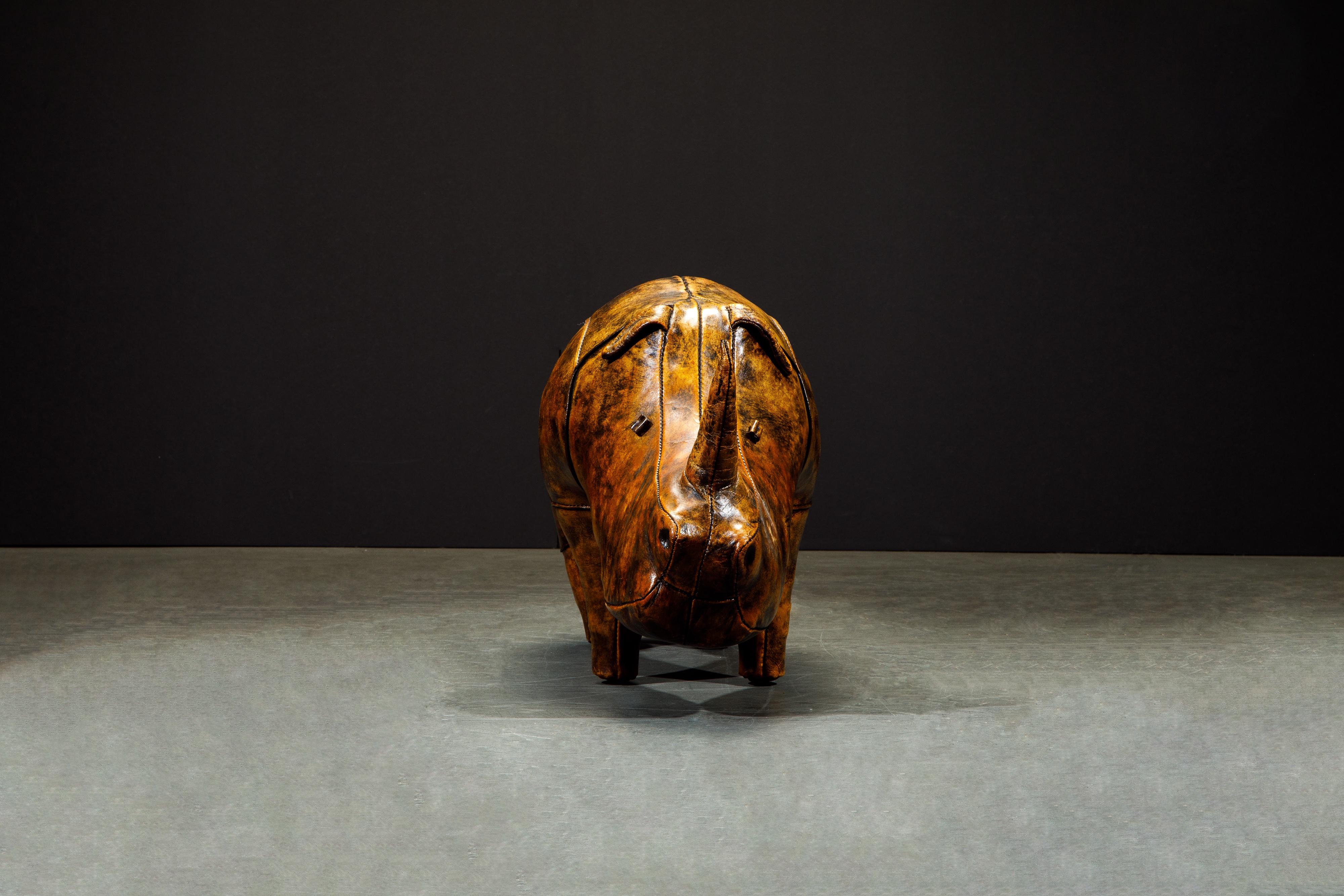 Mid-20th Century Leather Rhino Stool by Dimitri Omersa for Abercrombie & Fitch, Signed