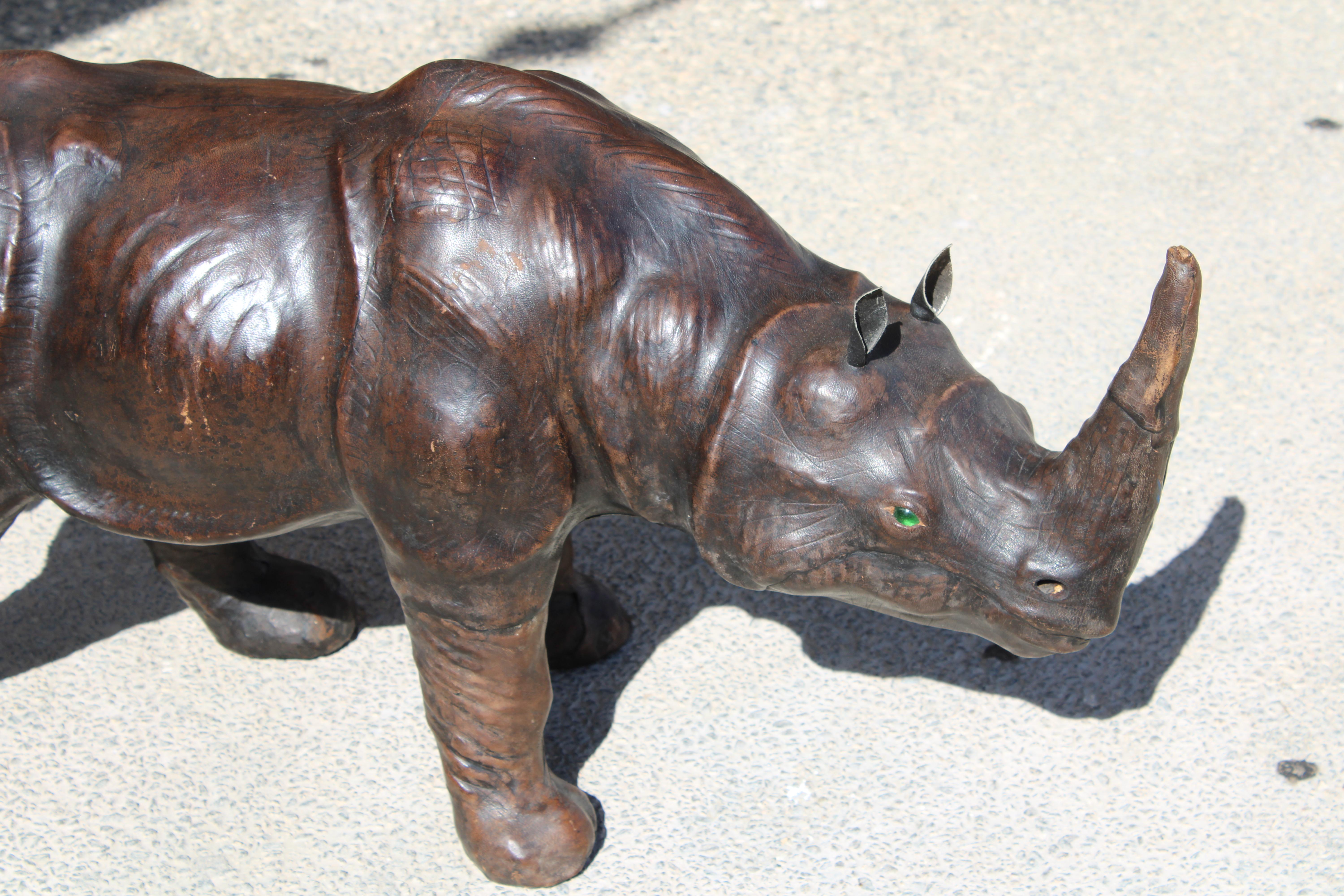 European Leather Rhinoceros Attributed to Dimitri Omersa (large version) For Sale