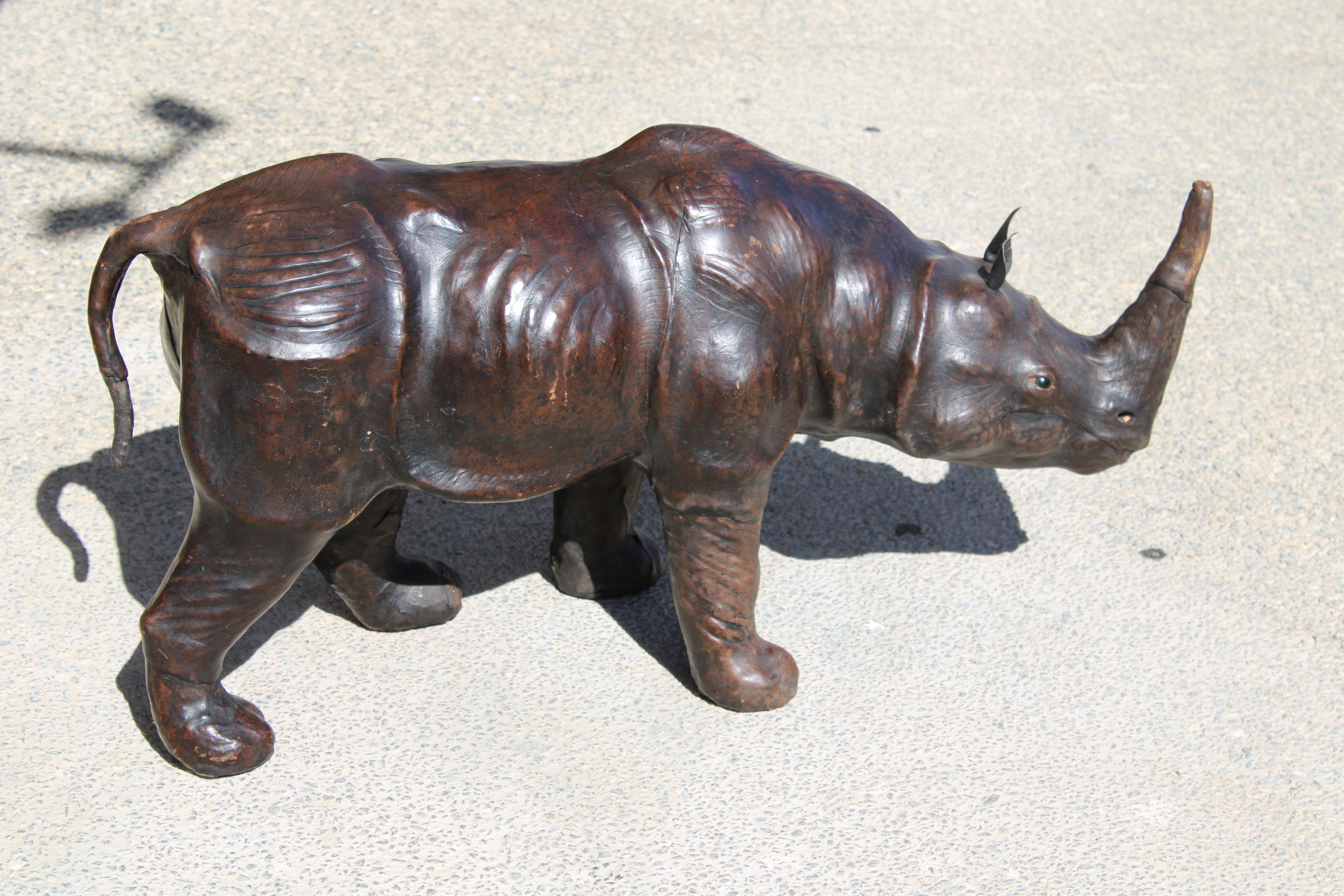 Leather Rhinoceros Attributed to Dimitri Omersa (large version) In Good Condition For Sale In Palm Springs, CA