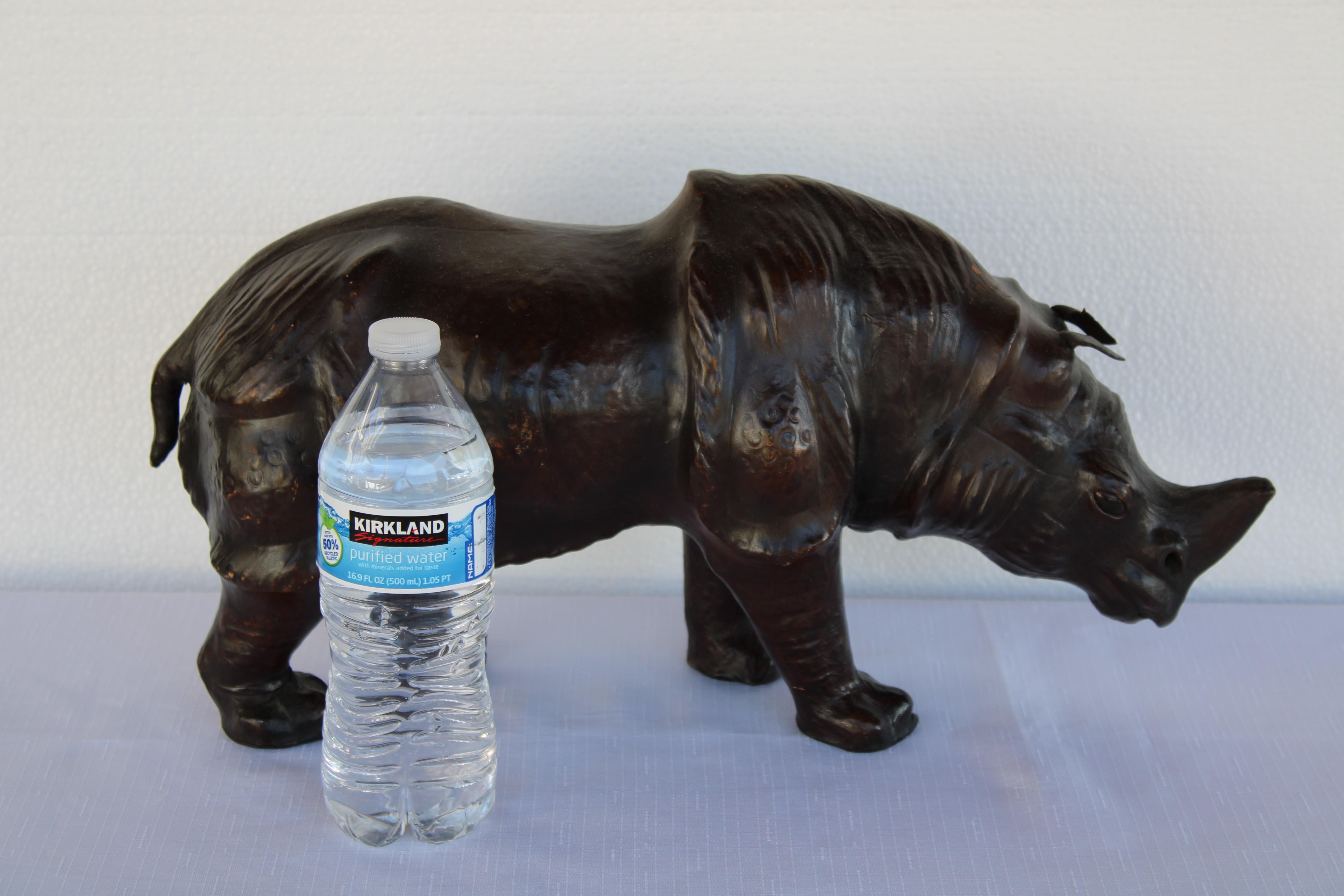 Mid-Century Modern Leather Rhinoceros Attributed to Dimitri Omersa (smaller version) For Sale
