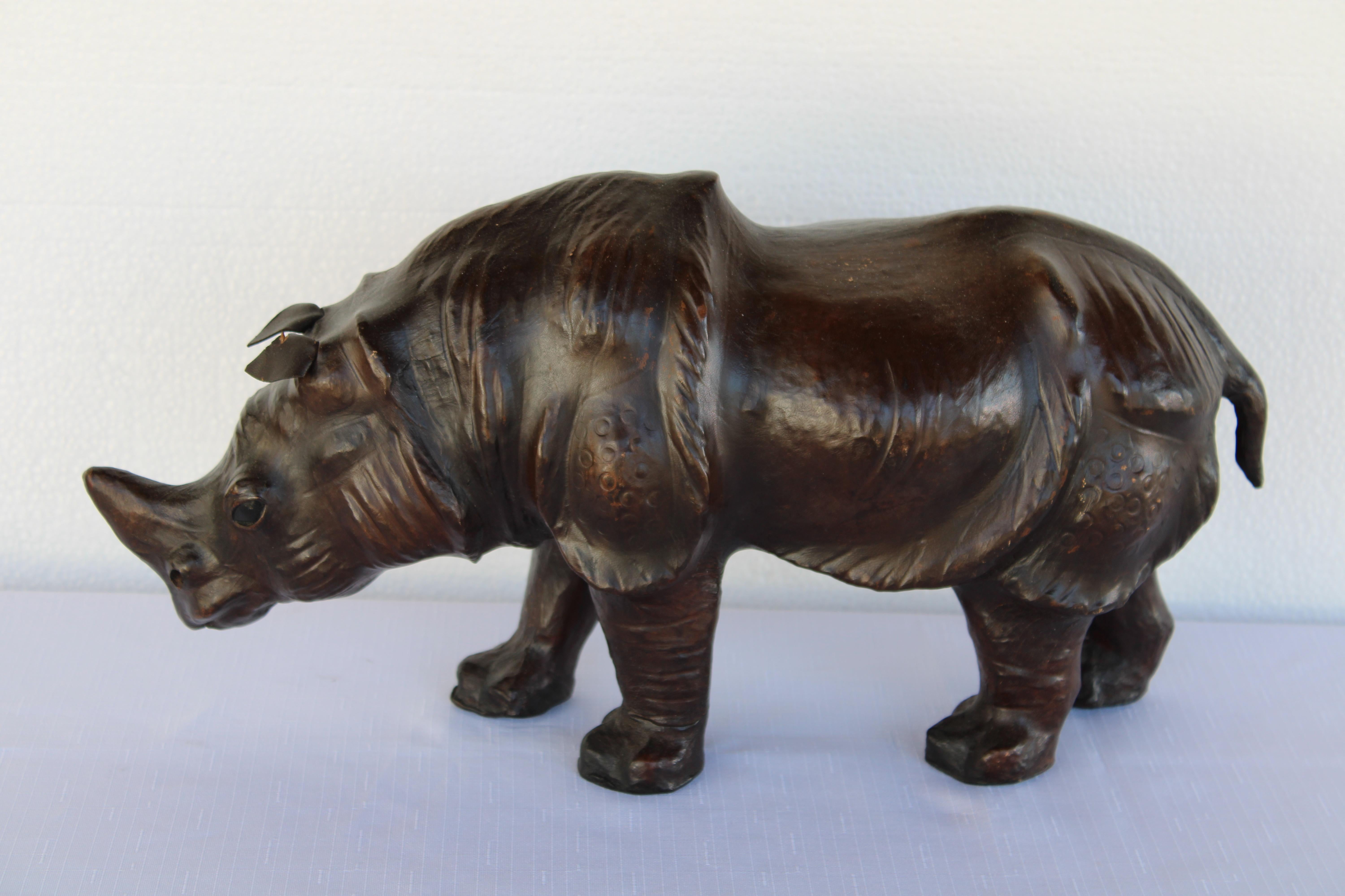 European Leather Rhinoceros Attributed to Dimitri Omersa (smaller version) For Sale