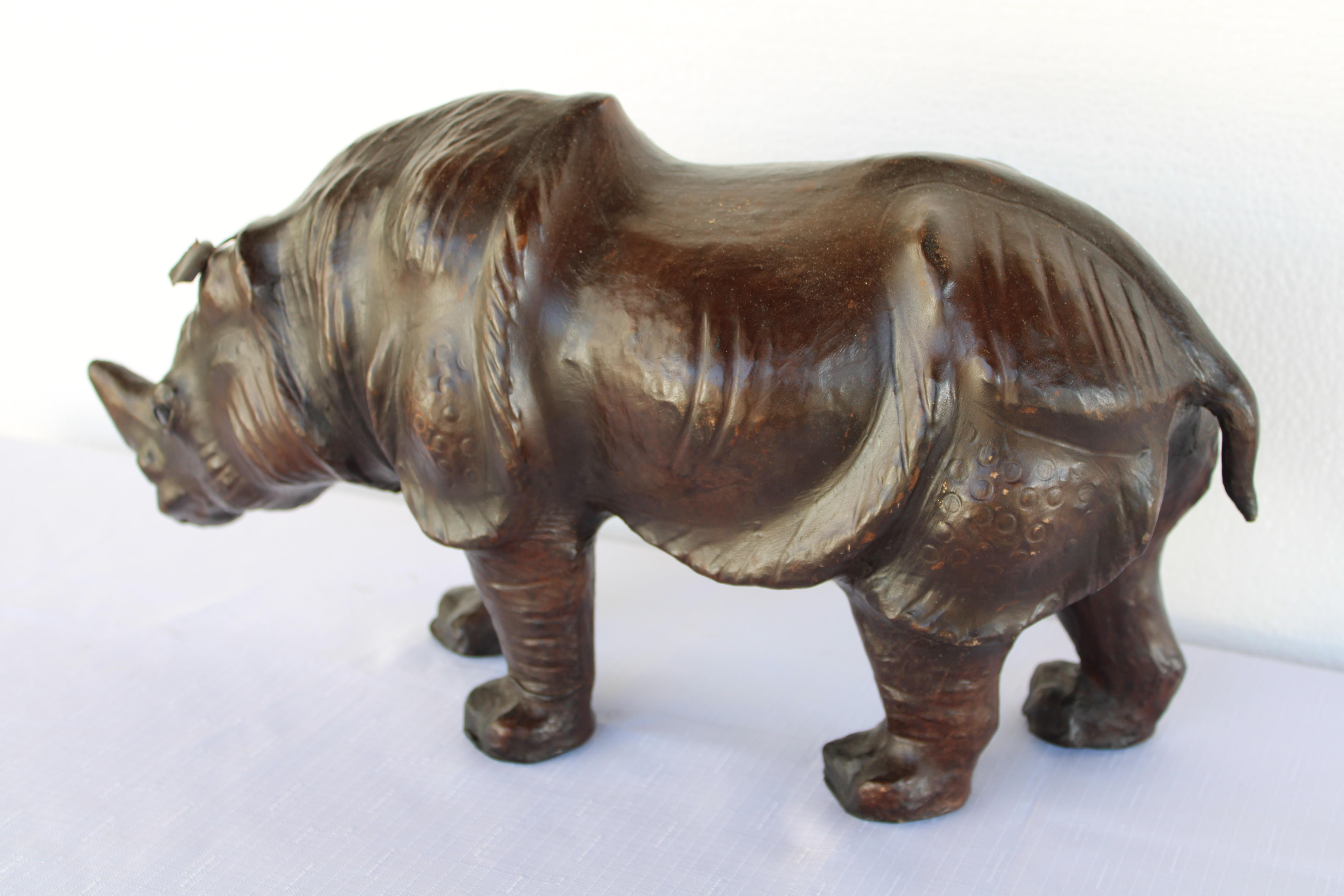 Late 20th Century Leather Rhinoceros Attributed to Dimitri Omersa (smaller version) For Sale