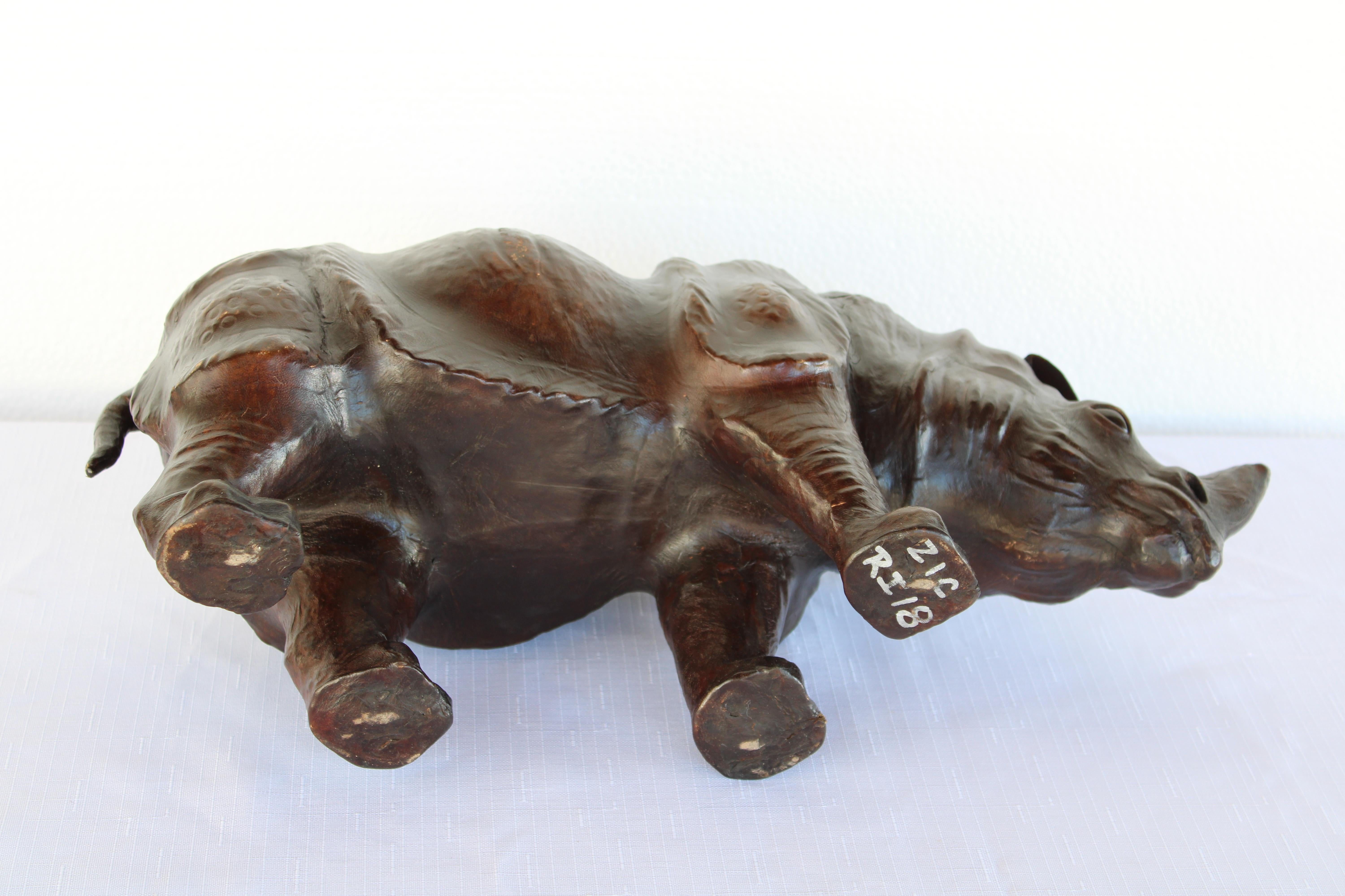 Leather Rhinoceros Attributed to Dimitri Omersa (smaller version) For Sale 1