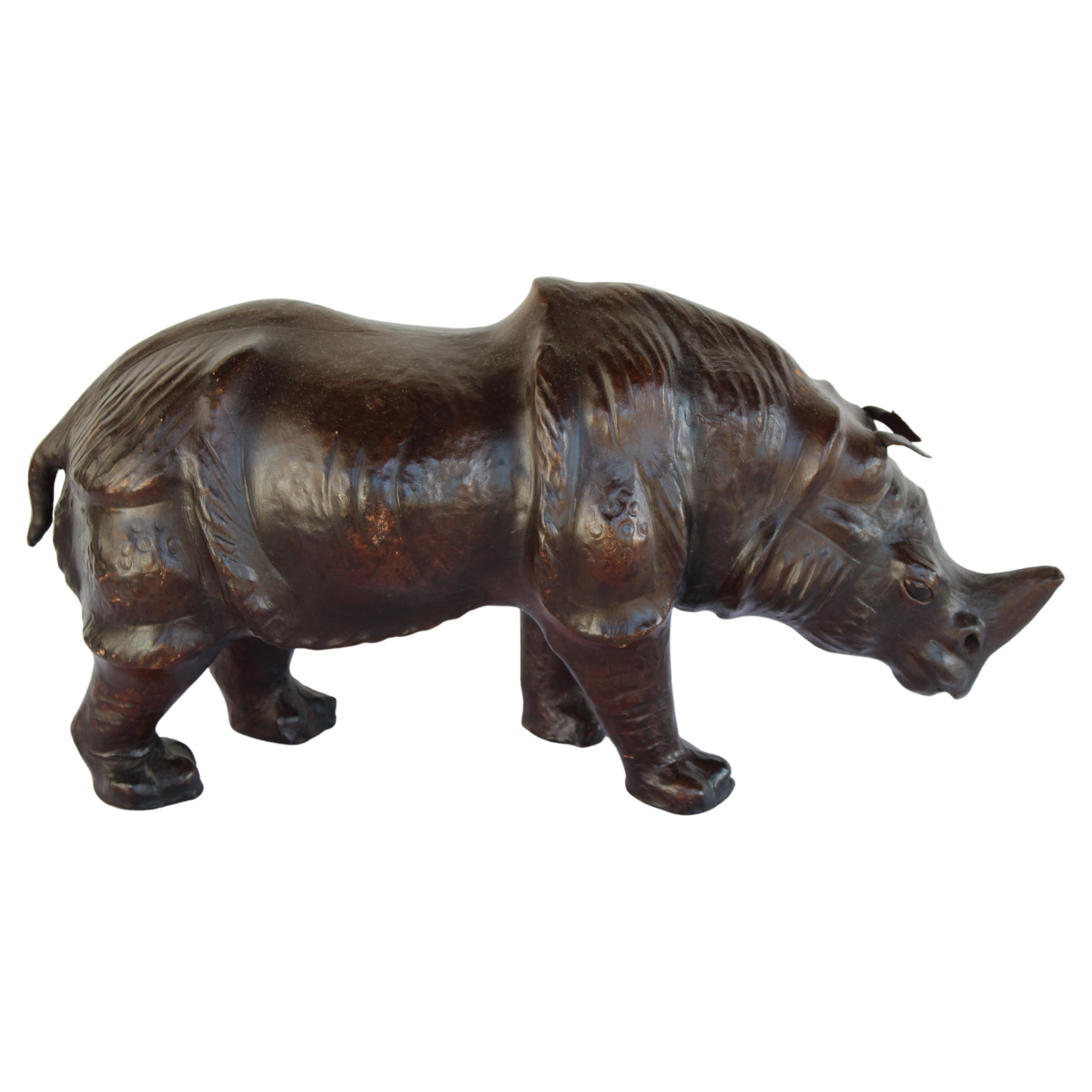 Leather Rhinoceros Attributed to Dimitri Omersa (smaller version) For Sale