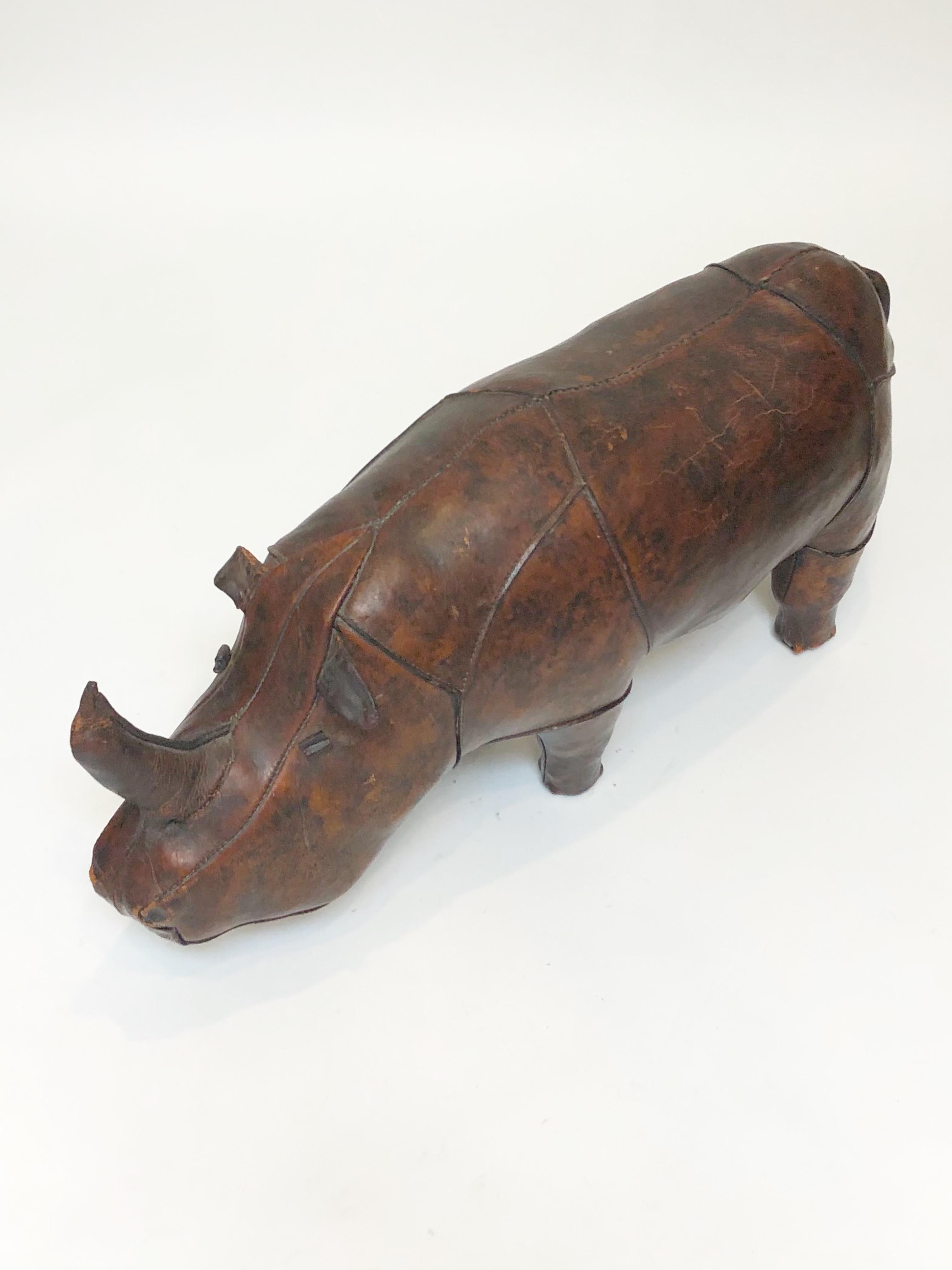 Mid-20th Century Leather Rhinoceros Footstool by Dimitri Omersa for Abercrombie and Fitch, Signed