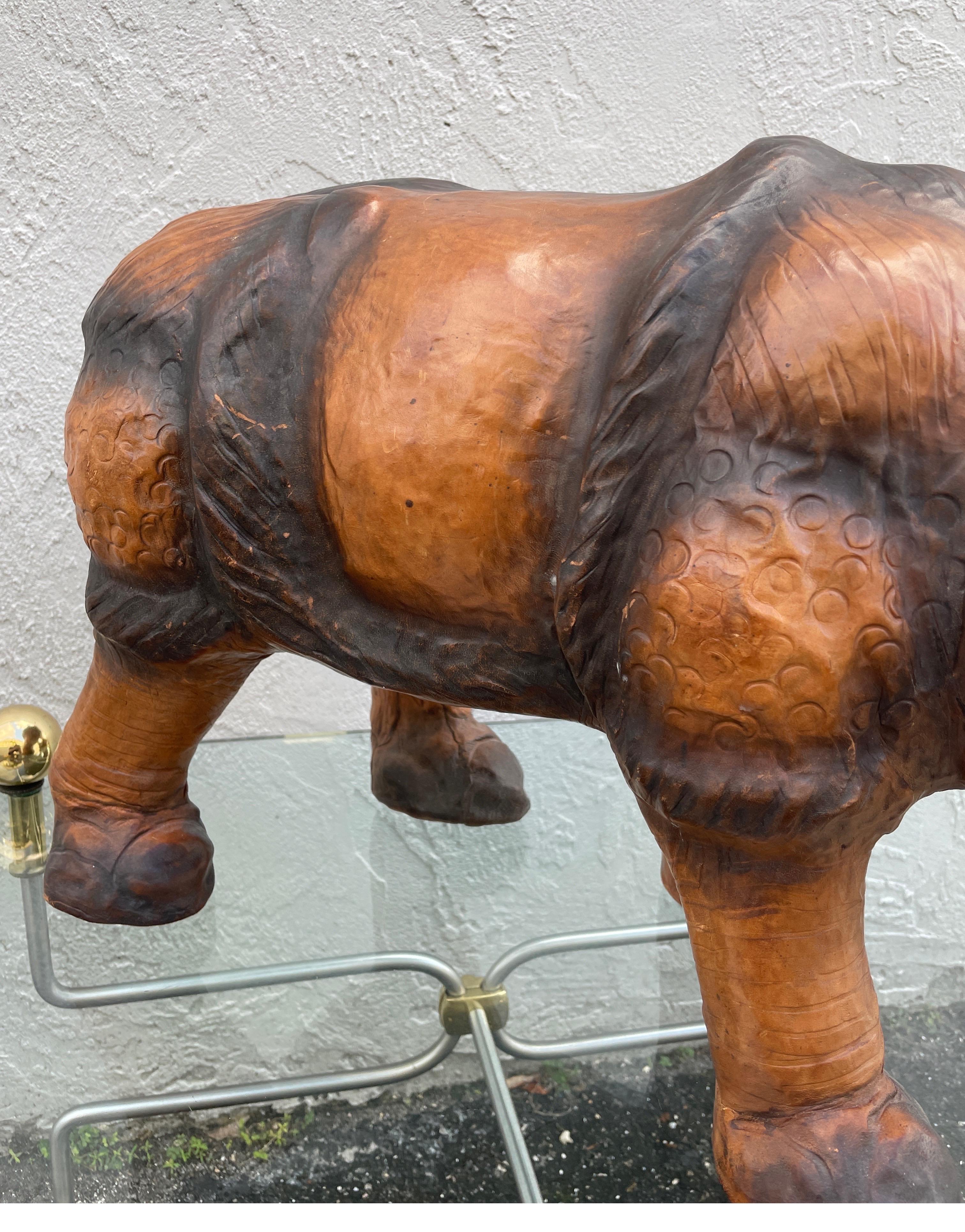 Leather Rhinoceros Footstool In Good Condition For Sale In West Palm Beach, FL