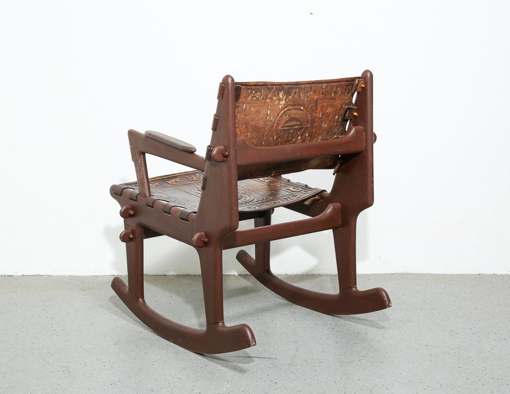 Mid-Century Modern Leather Rocking Chair by Angel Pazmino