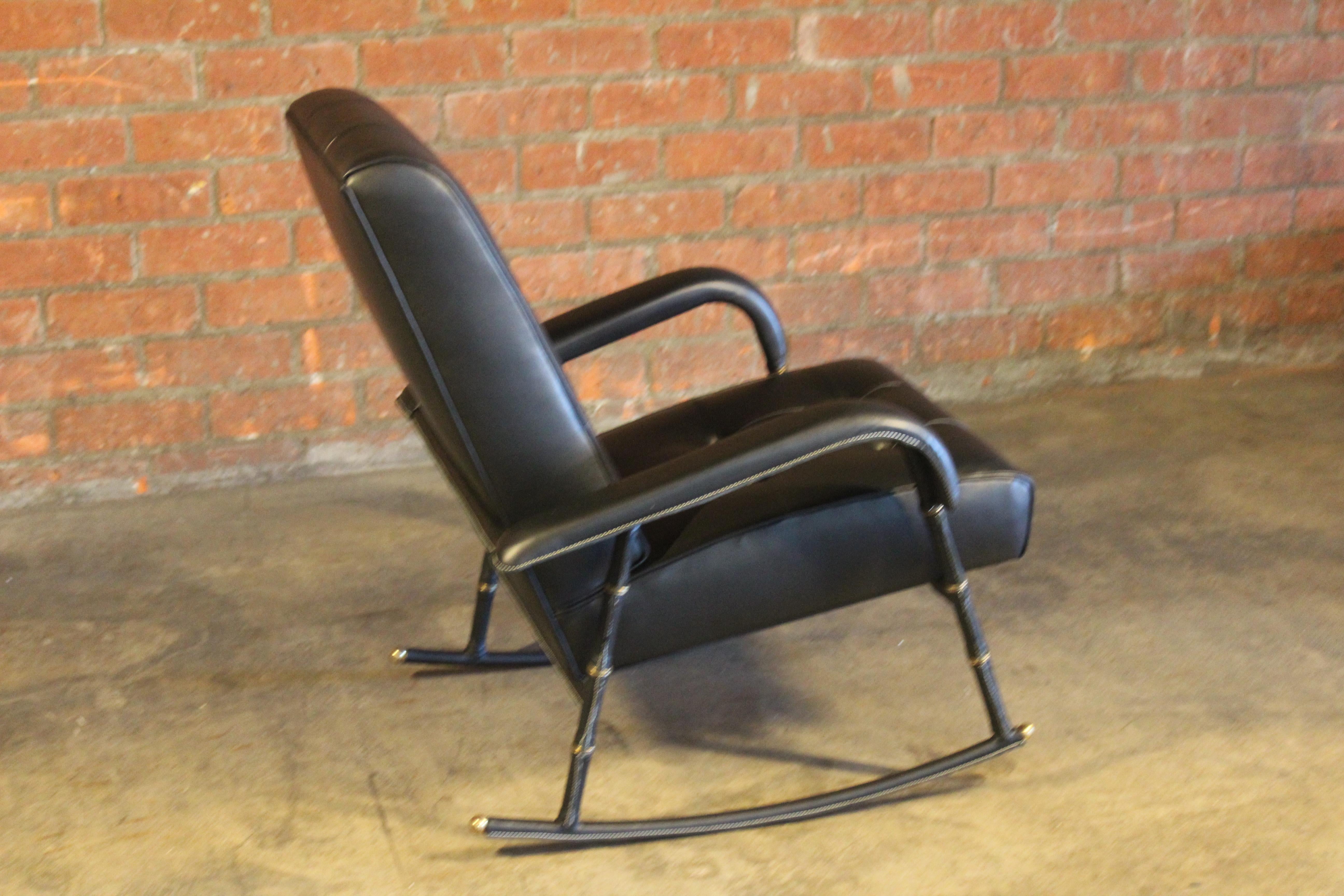 Leather Rocking Chair by Jacques Adnet, France, 1950 For Sale 3