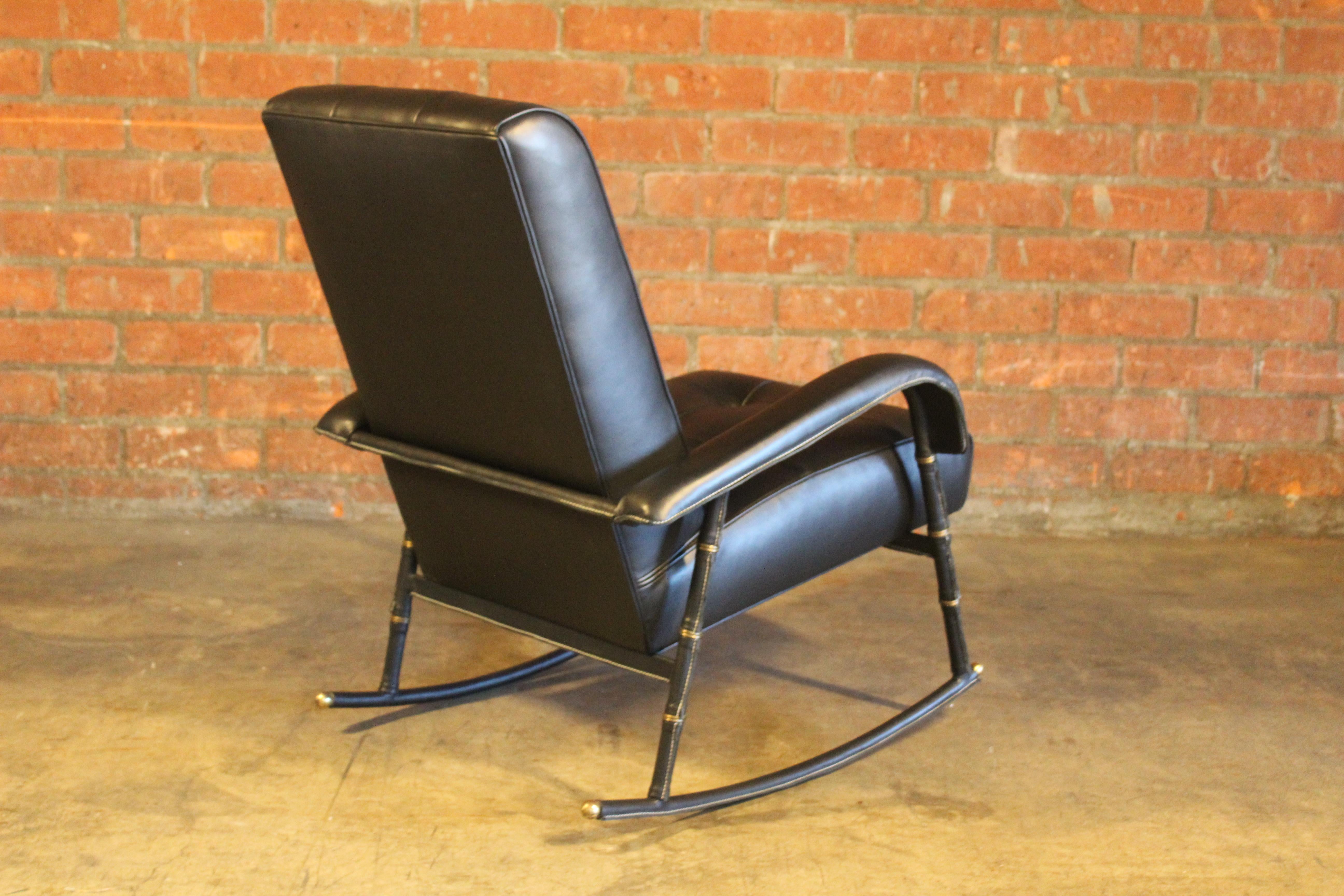 Leather Rocking Chair by Jacques Adnet, France, 1950 For Sale 5