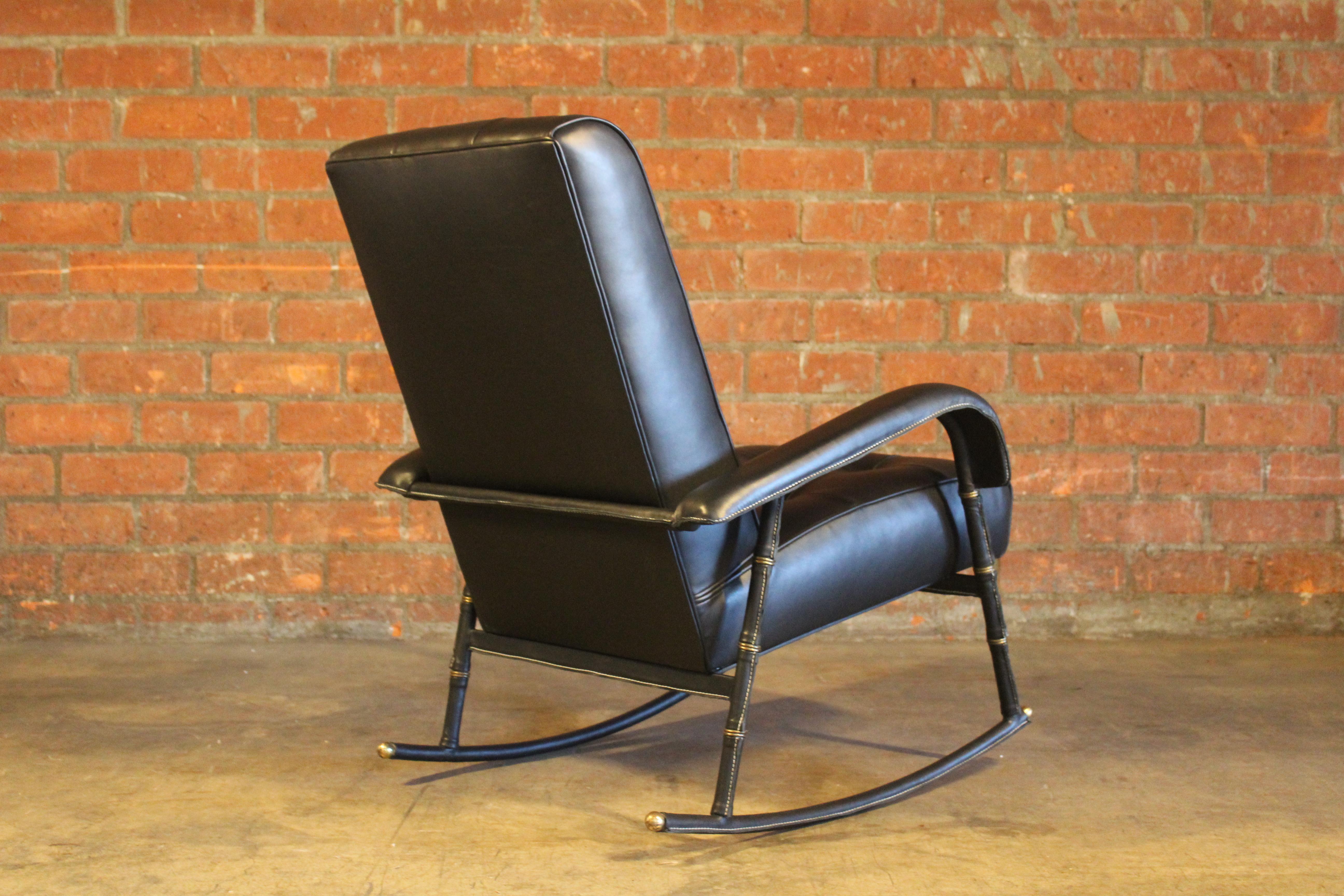 Leather Rocking Chair by Jacques Adnet, France, 1950 For Sale 6